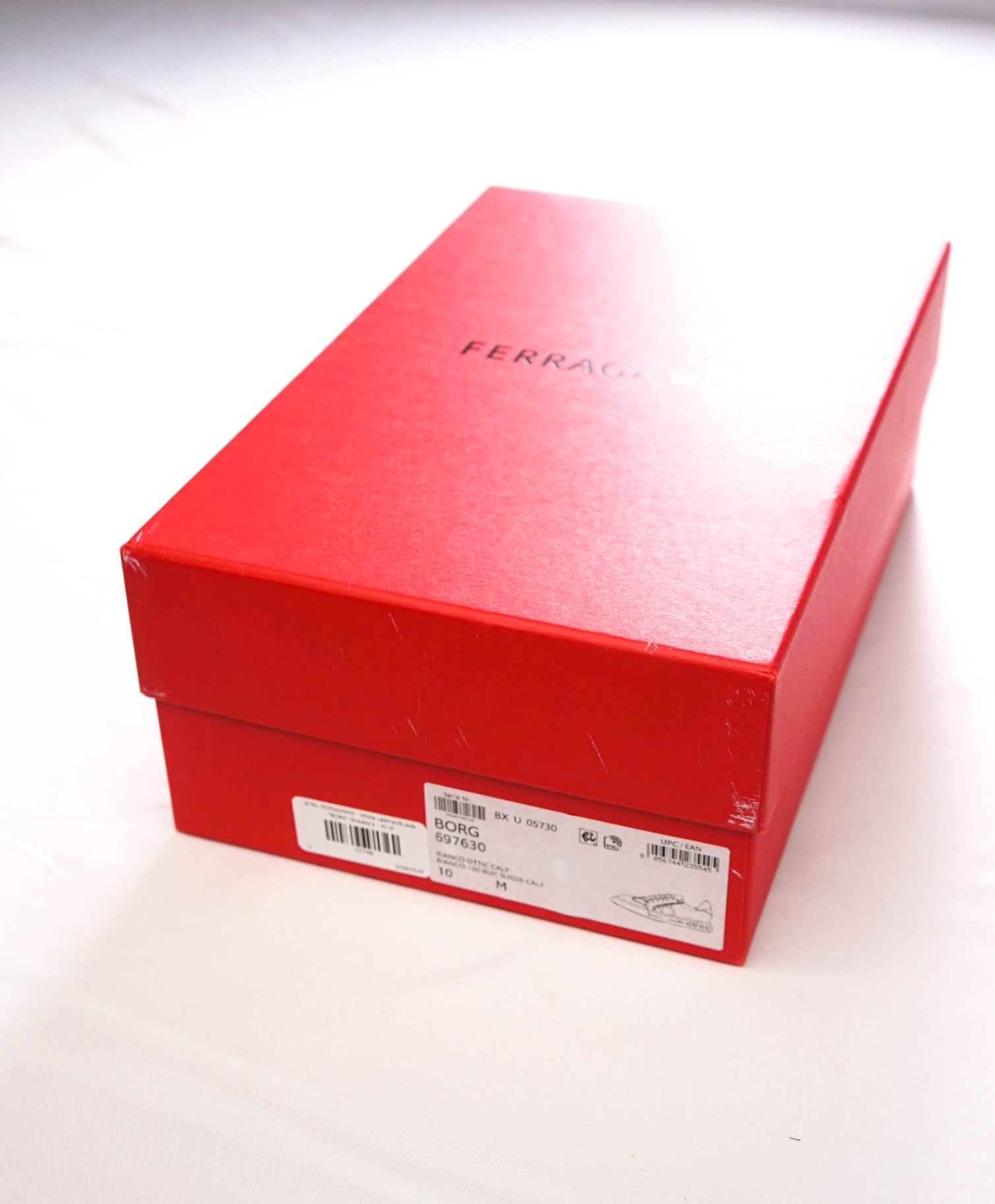 $795 FERRAGAMO - White Leather/Suede "BORG" Sneakers - 10 M