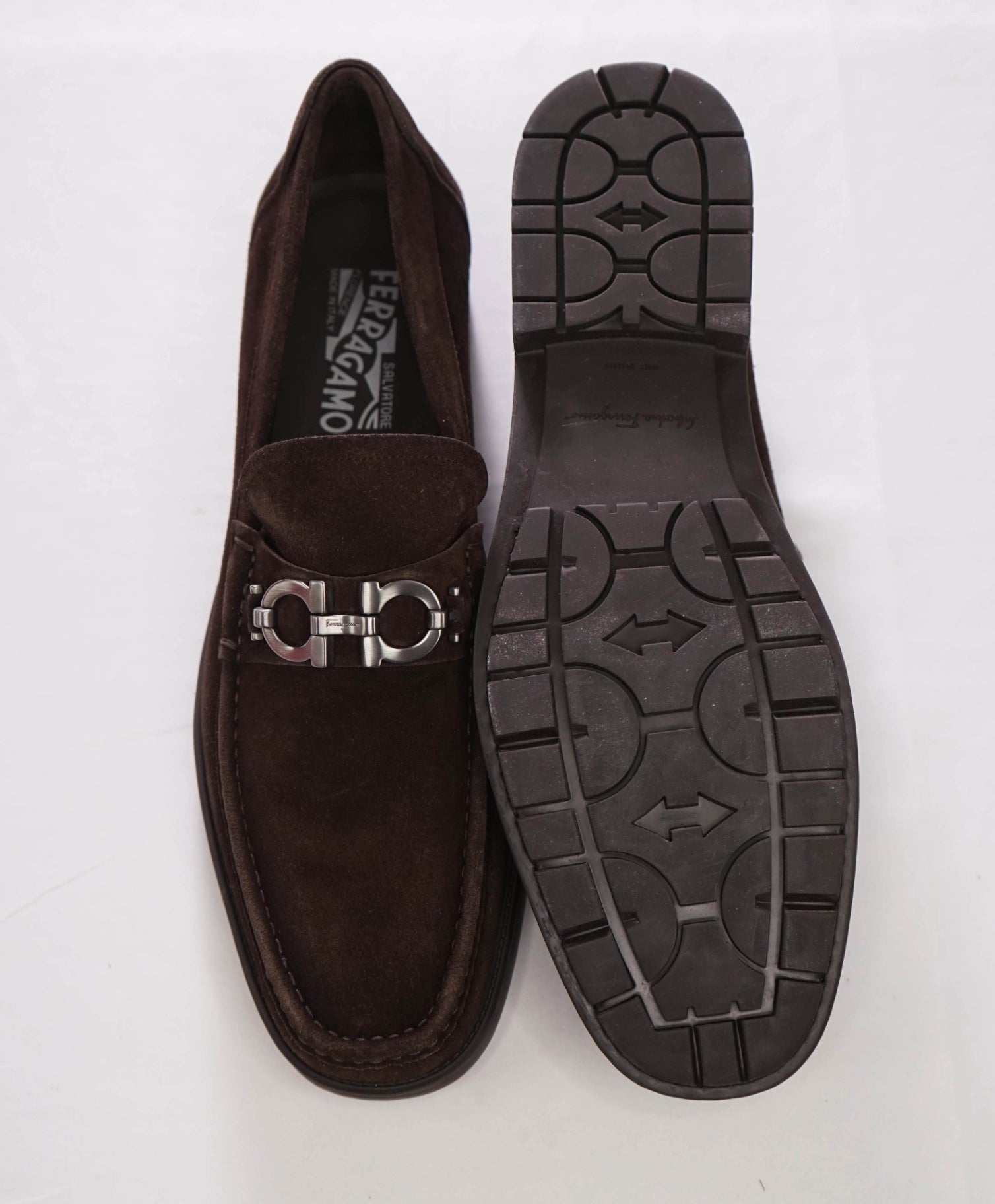 $850 FERRAGAMO - "MASTER" Brown Suede Lug Sole Loafer - 11.5 D