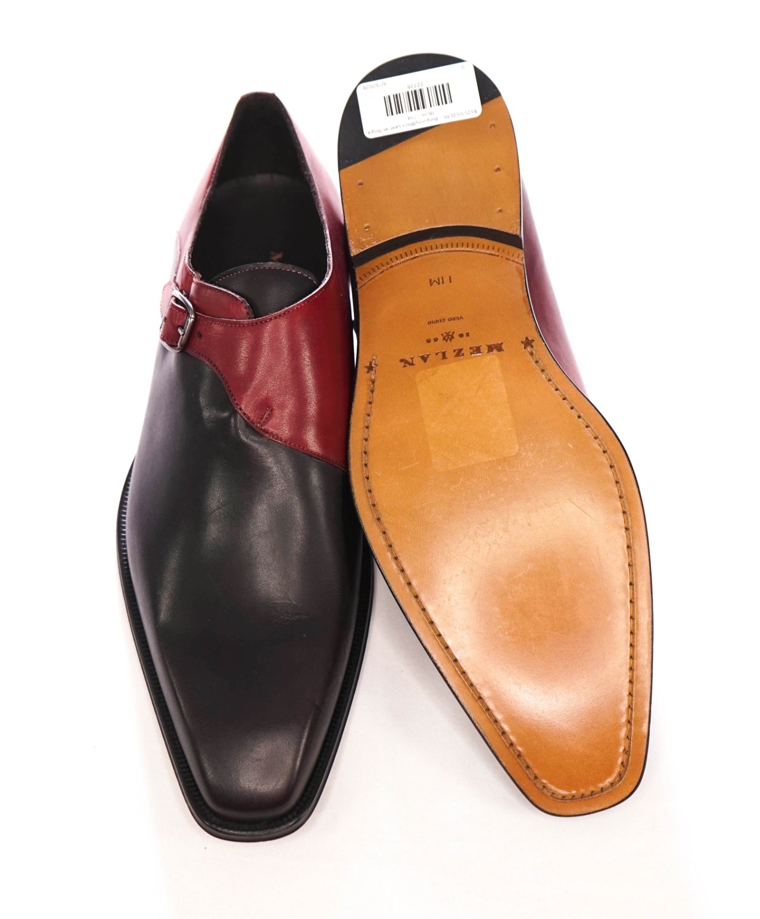 $425 MEZLAN - Burgundy/Black Leather Single Monk - 11M