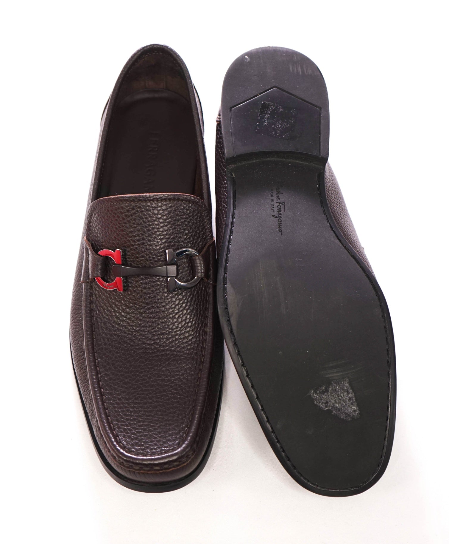 $850 FERRAGAMO - *GRANDIOSO* Brown Pebble Leather Loafers - 9 EE