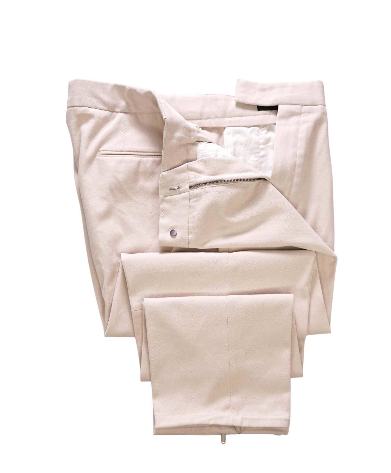 $760 ZEGNA - Beige Cotton "ZIPPER ANKLE" Winter Pleated Chinos - 37W