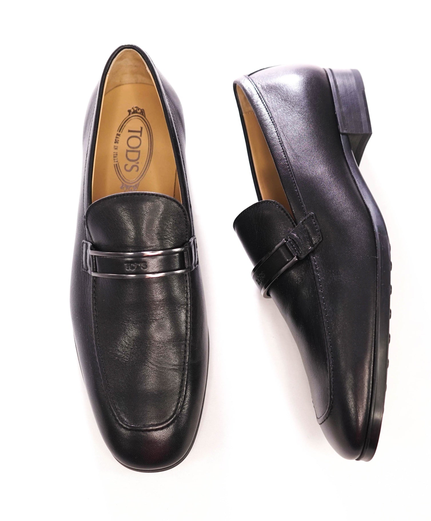 $975 TOD'S - Black Leather Logo Loafers - US 10 (9UK)