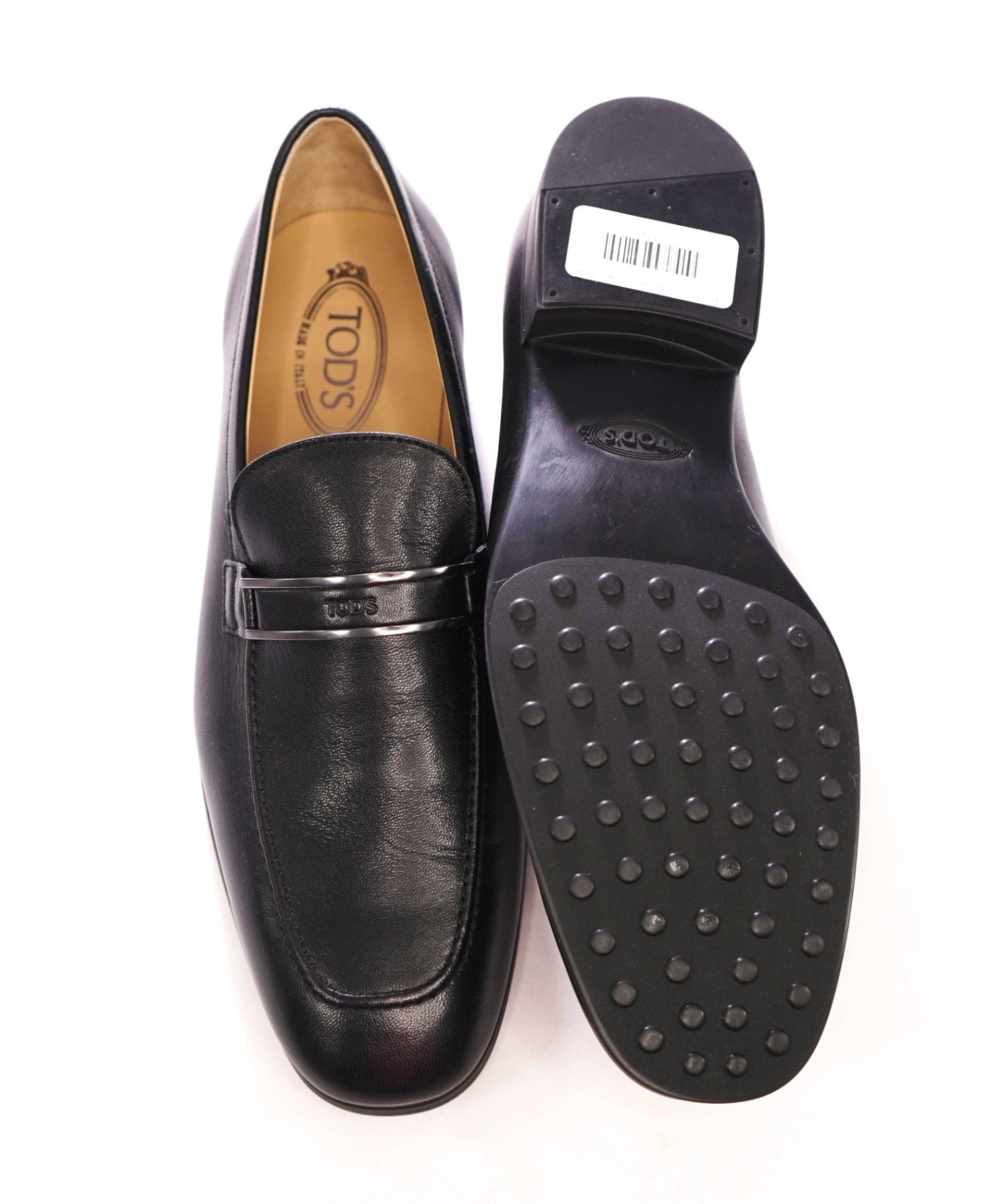$975 TOD'S - Black Leather Logo Loafers - US 10 (9UK)
