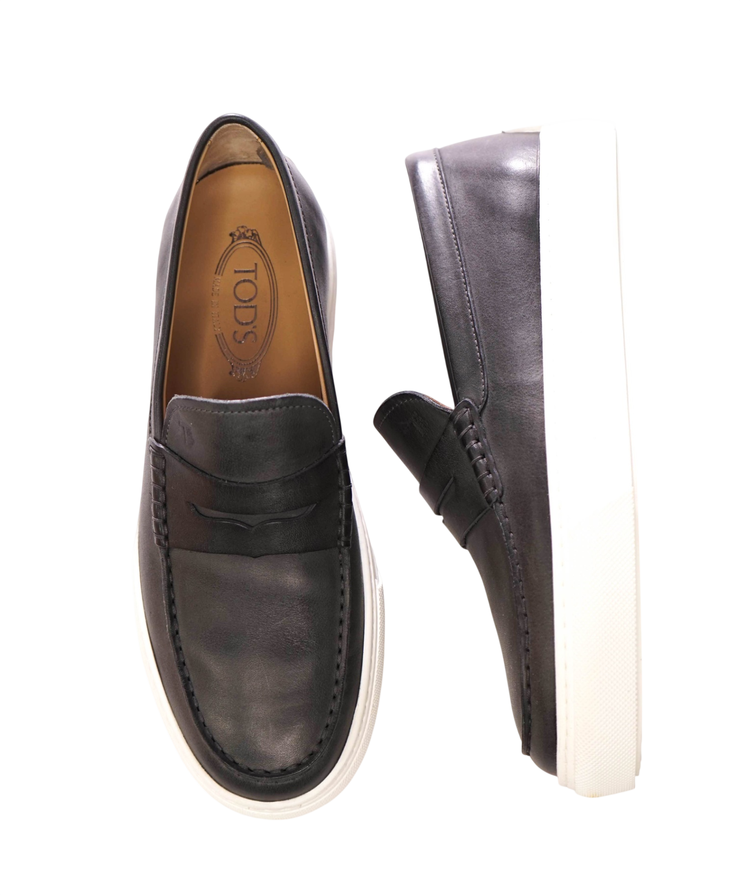 $975 TOD'S - Gray Leather Penny Loafers - US 8.5 (7.5UK)