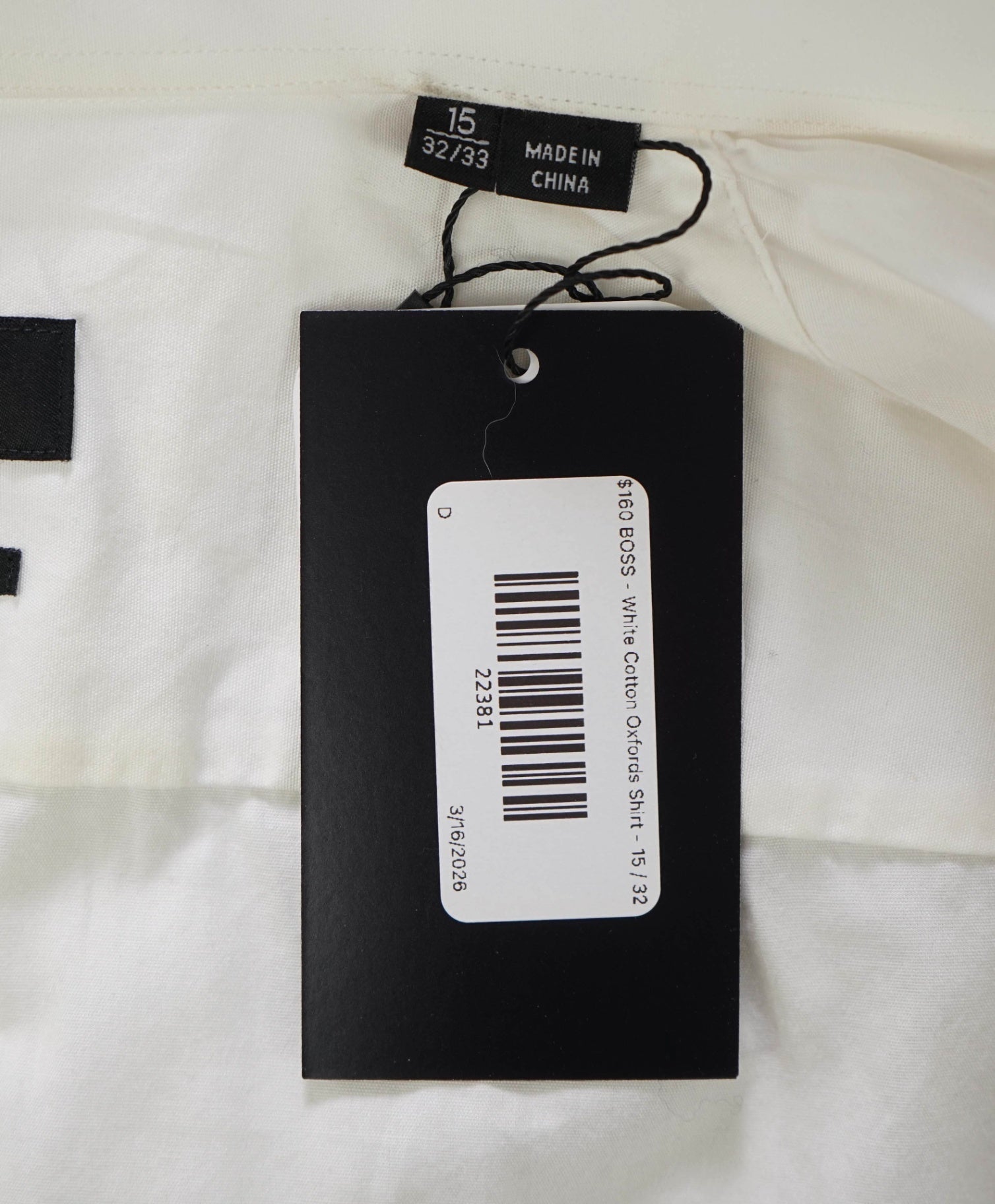 $160 BOSS - White Cotton Regular Fit Poplin Shirt - 15 / 32