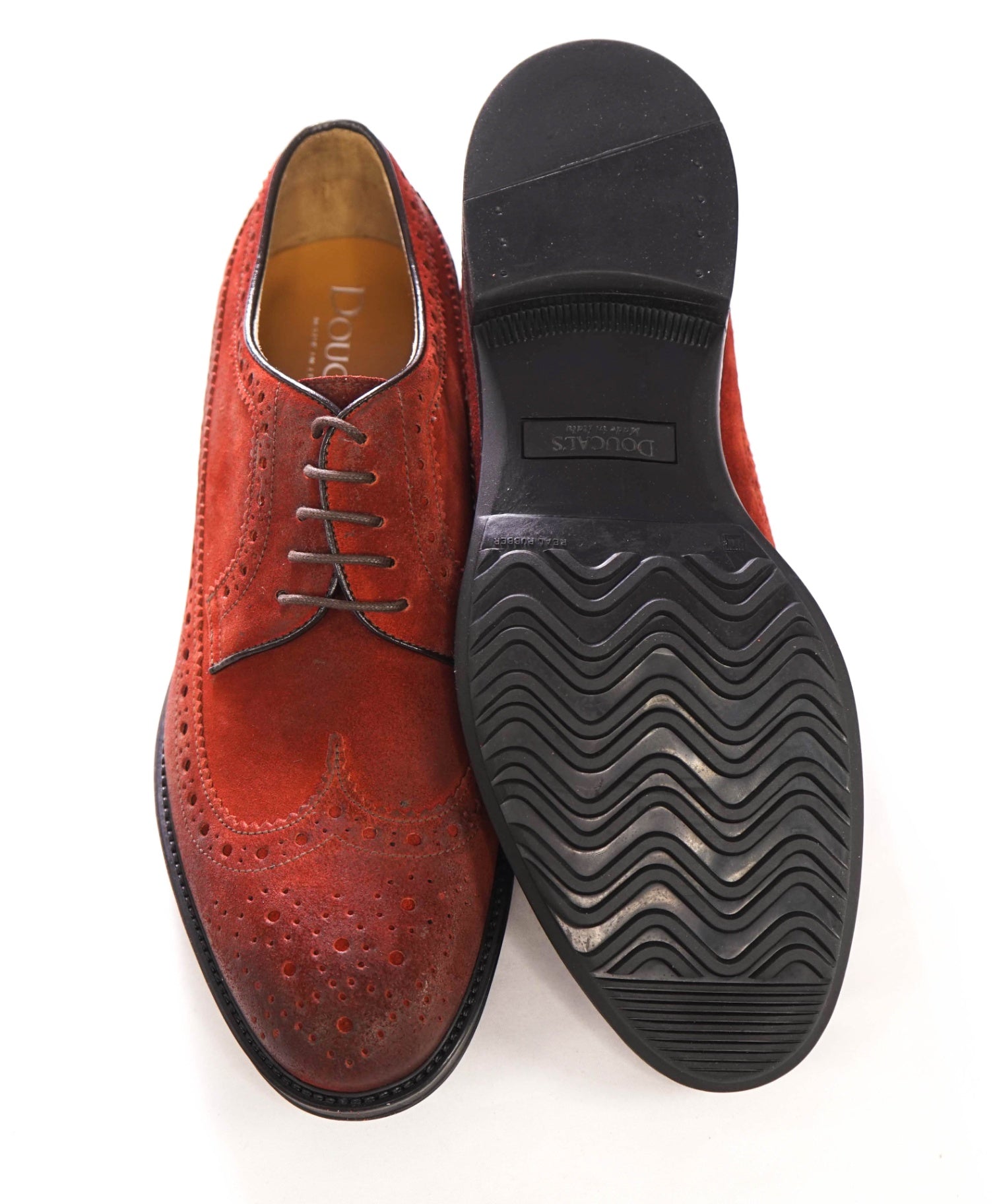 $595 DOUCAL'S - Red Suede Wingtip Derby - US 7 (40EU)