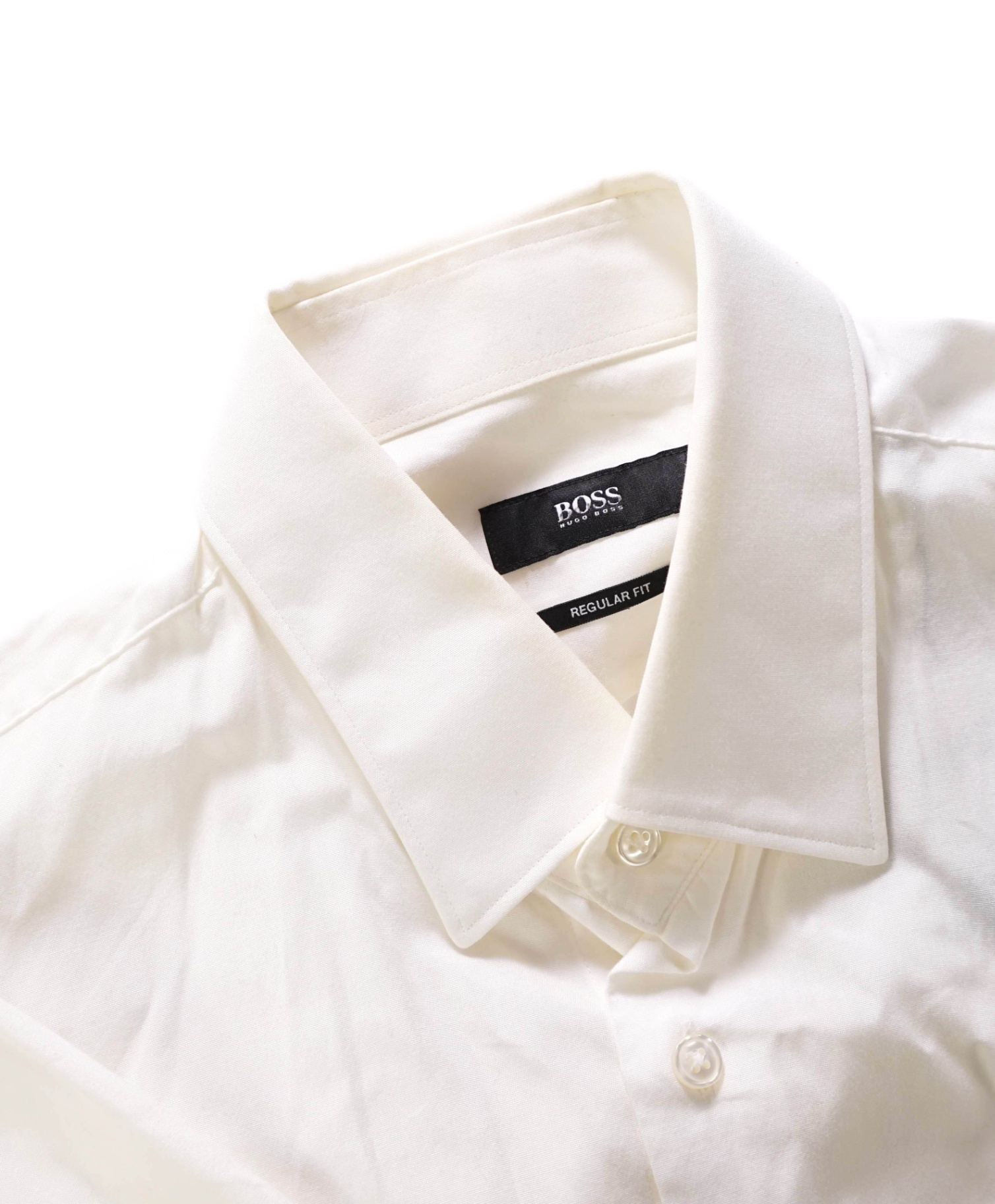 $160 BOSS - White Cotton Regular Fit Poplin Shirt - 15 / 32