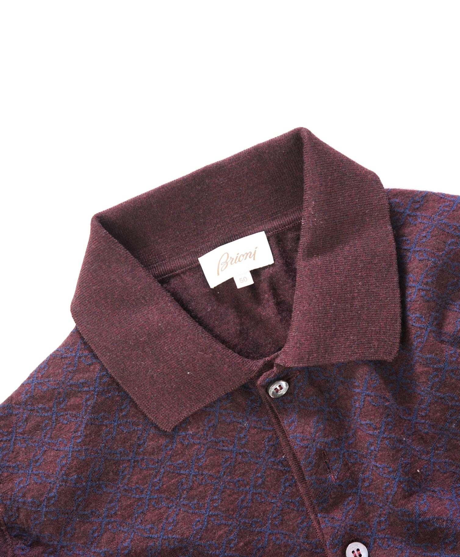 $1,050 BRIONI - Bown/Navy Trellis Long-Sleeve Polo Sweater - 40 (Medium)