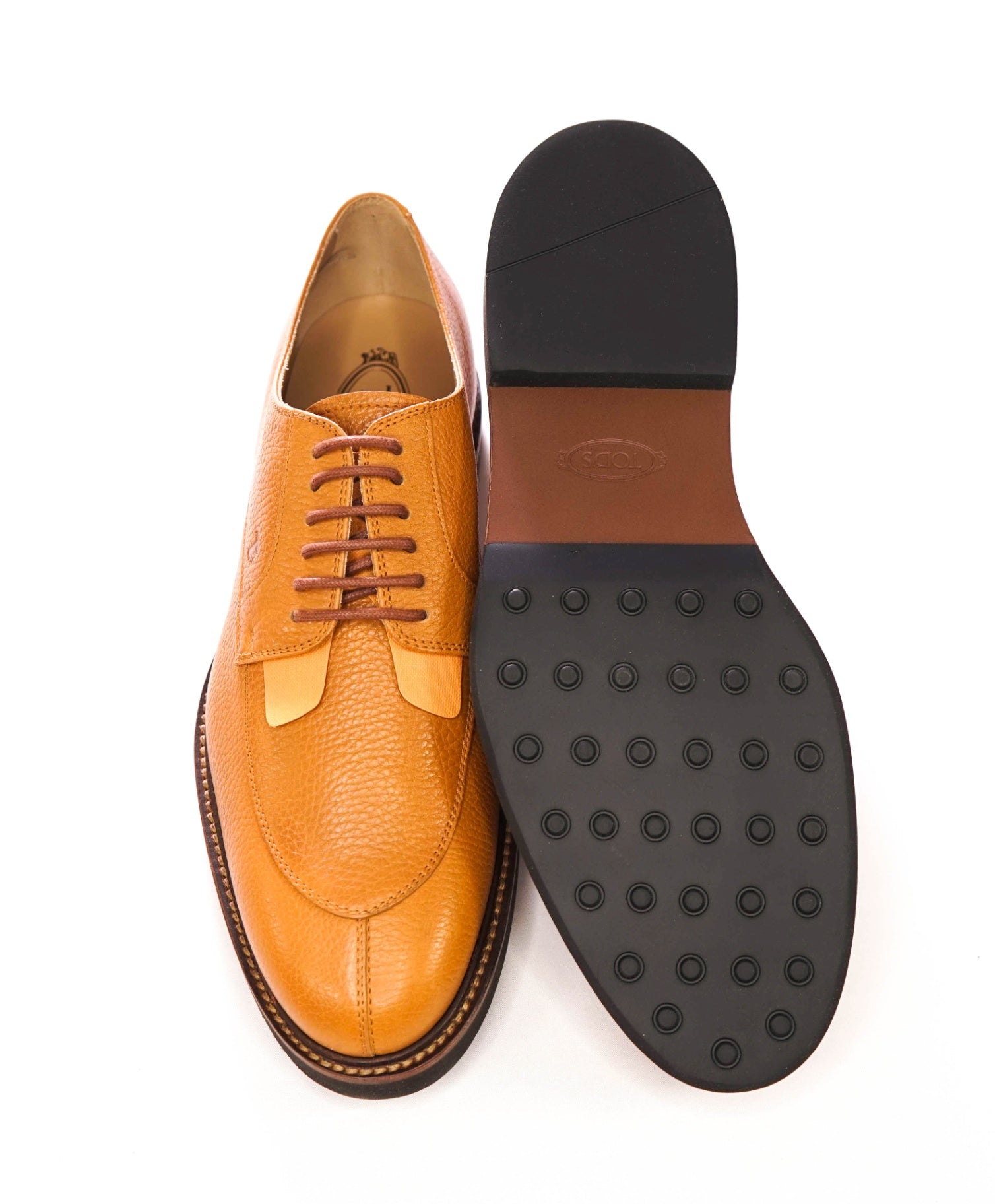 $985 TOD'S - Cognac Brown Pebble Leather Derby - US 9 (UK8)