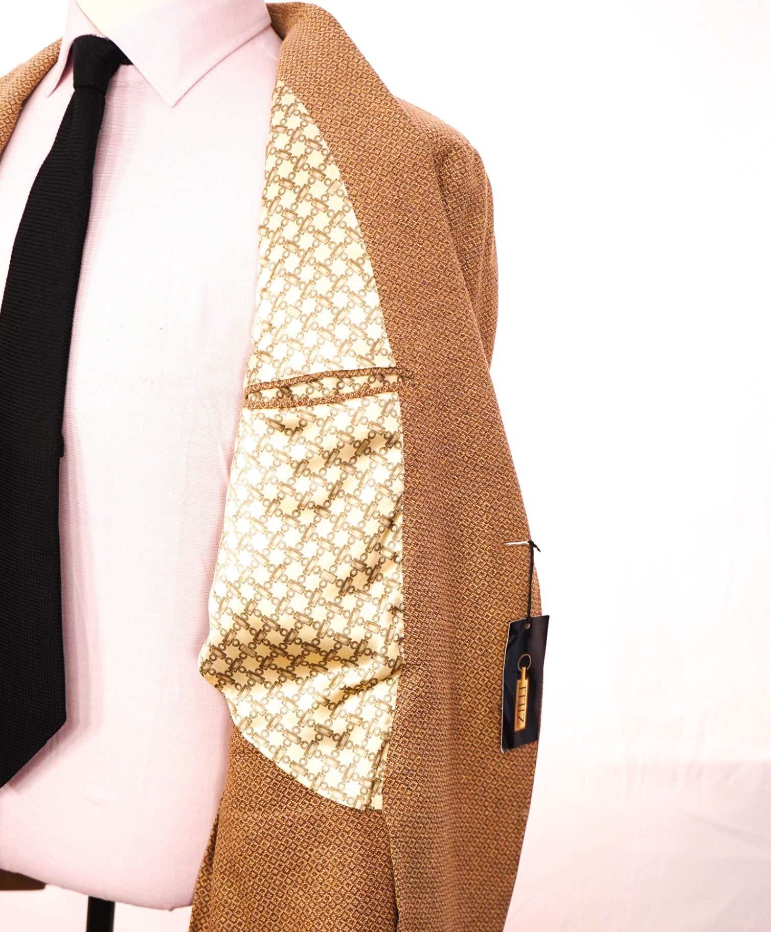 $3,500 ZILLI - Brown Wool/Silk/Linen Leather Tipped Blazer -44R