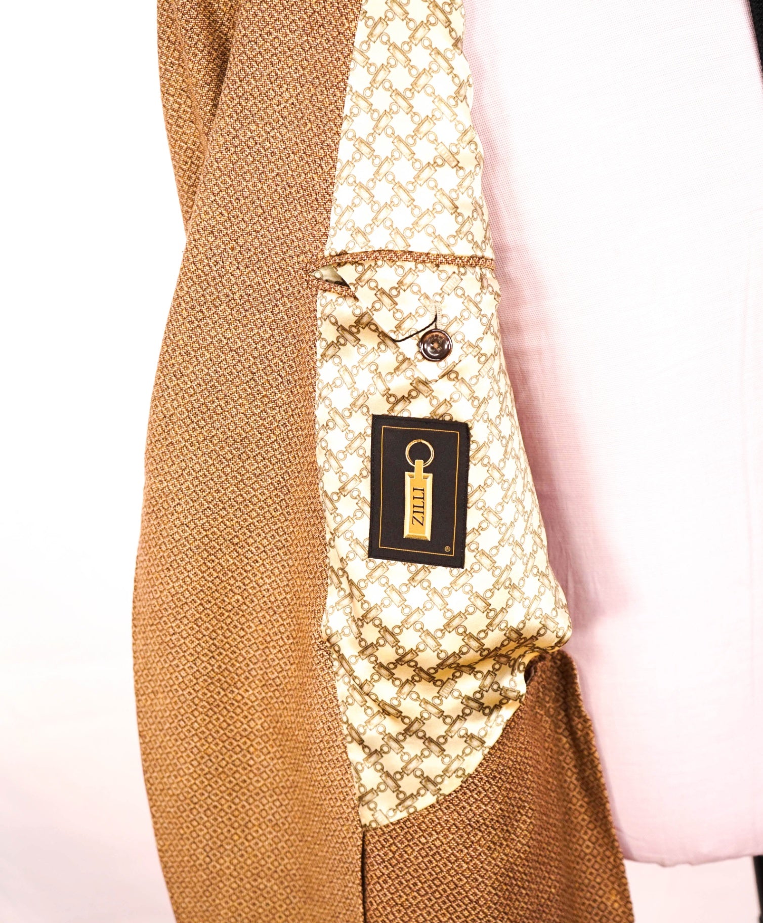 $3,500 ZILLI - Brown Wool/Silk/Linen Leather Tipped Blazer -44R