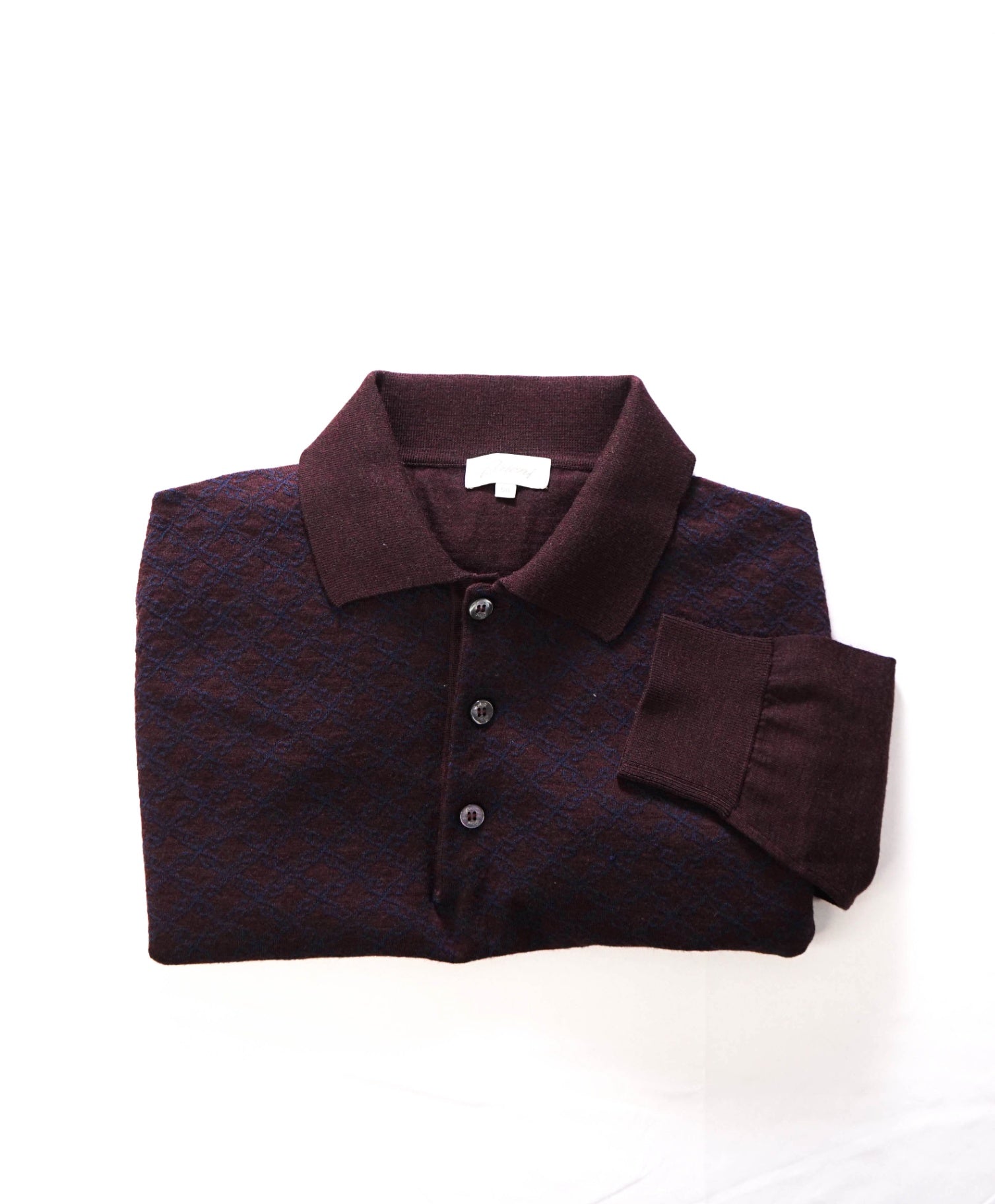 $1,050 BRIONI - Bown/Navy Trellis Long-Sleeve Polo Sweater - 40 (Medium)