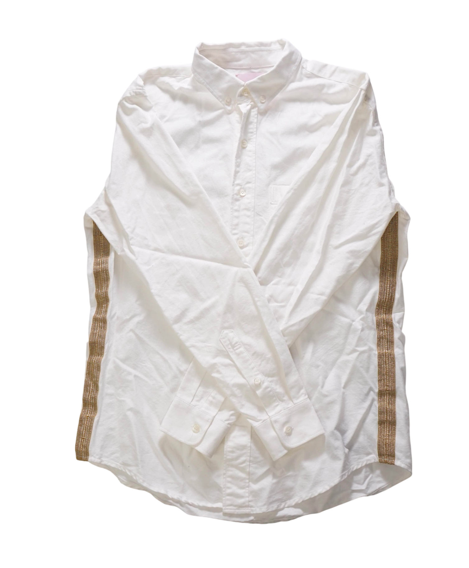 $595 PALM ANGELS - White/Gold Cotton Button Down Shirt - 38 (Small)
