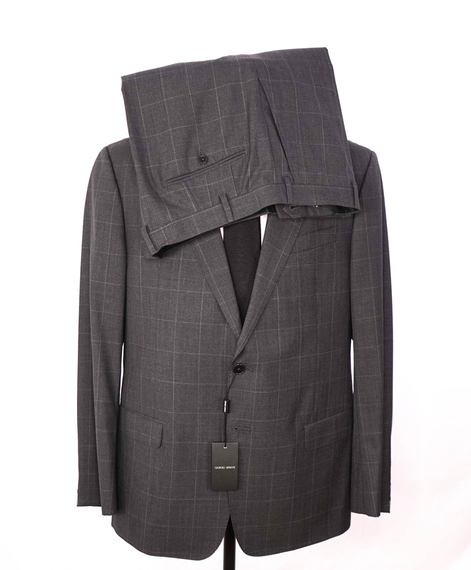 $3,095 GIORGIO ARMANI - Gray Plaid Super 160's Wool Suit - 48R