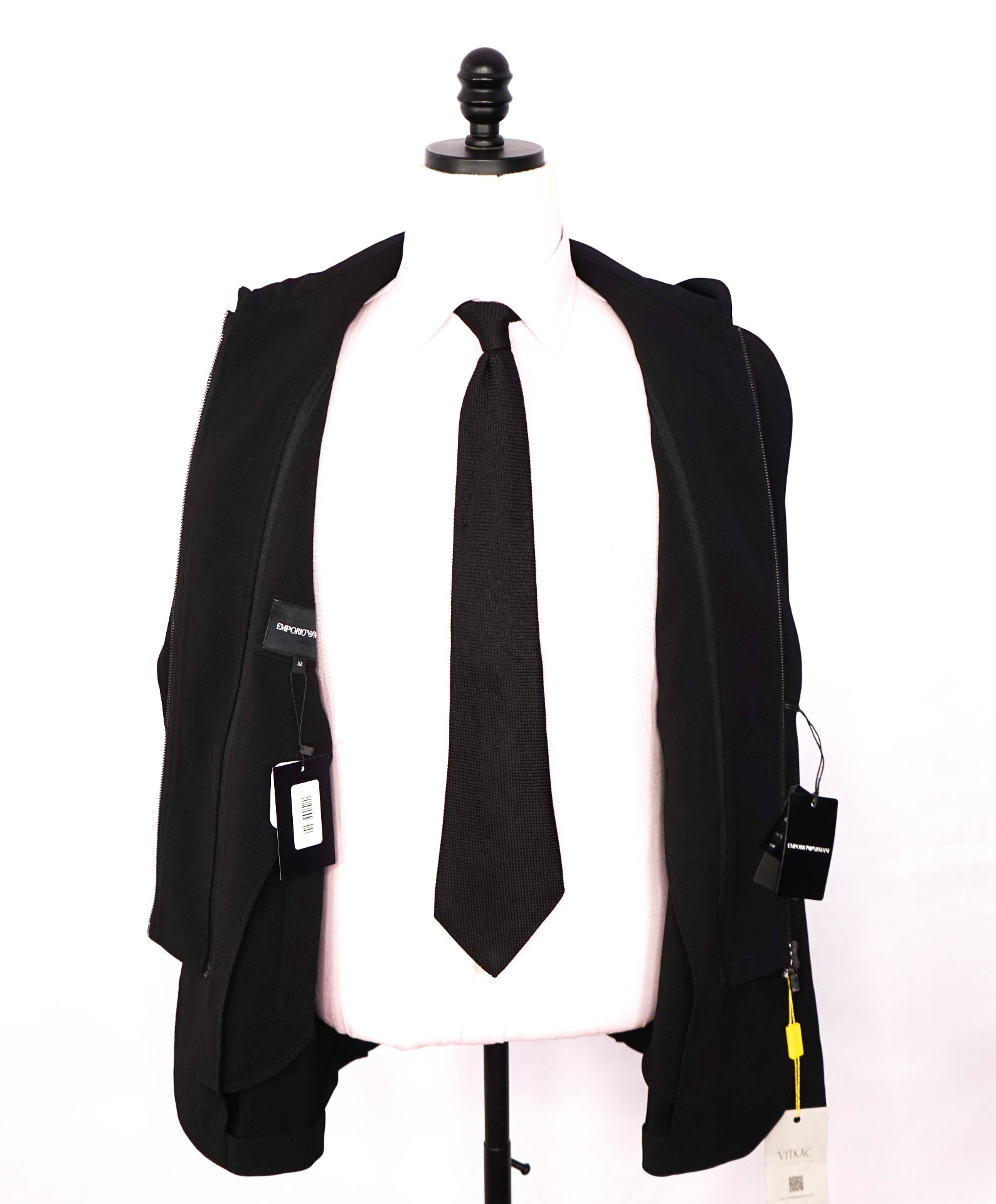 $795 EMPORIO ARMANI - Black Ribbed Poly Hooded Blazer - 42