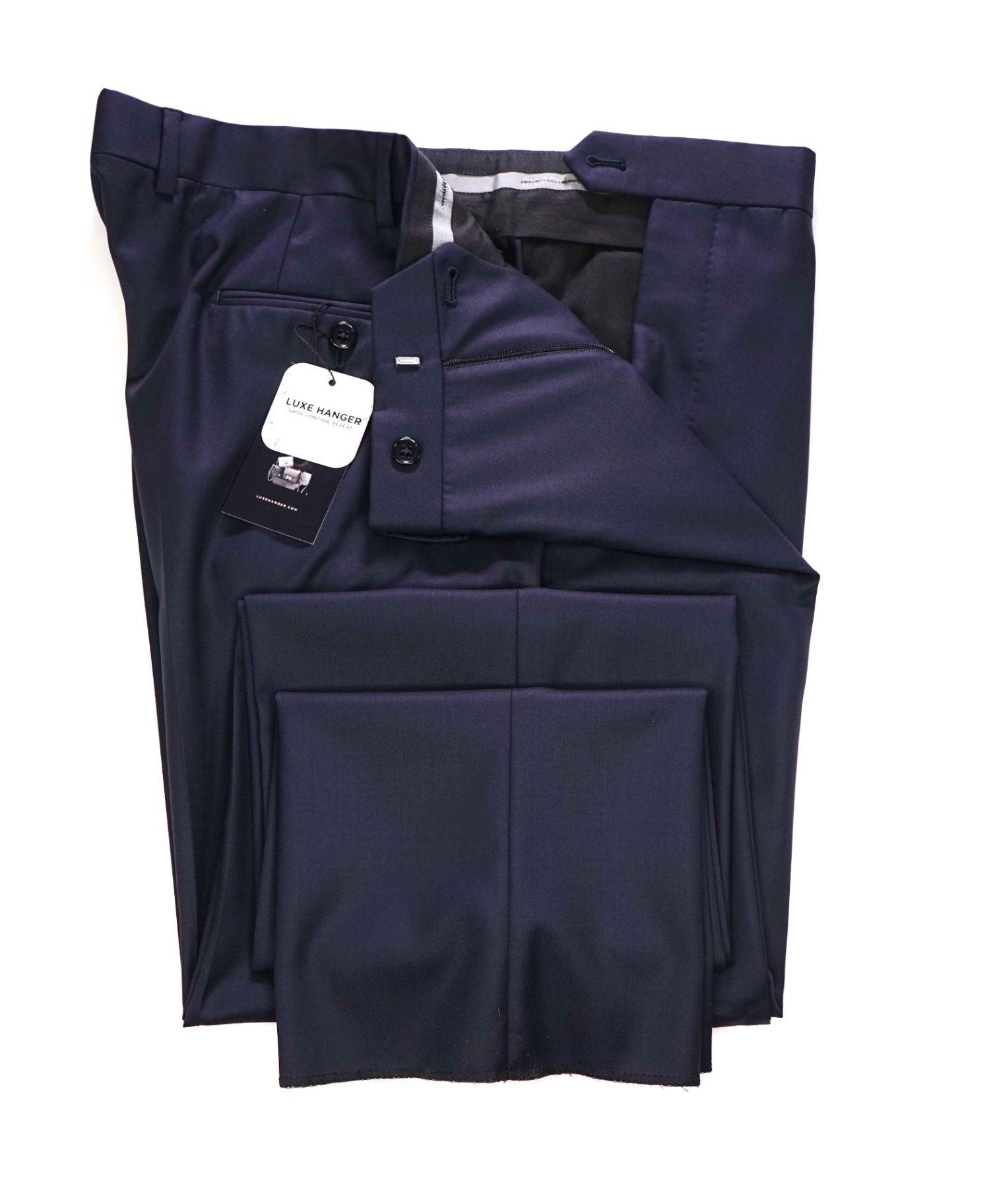 $895 GIORGIO ARMANI - Solid Navy Blue Wool Dress Pants - 38W