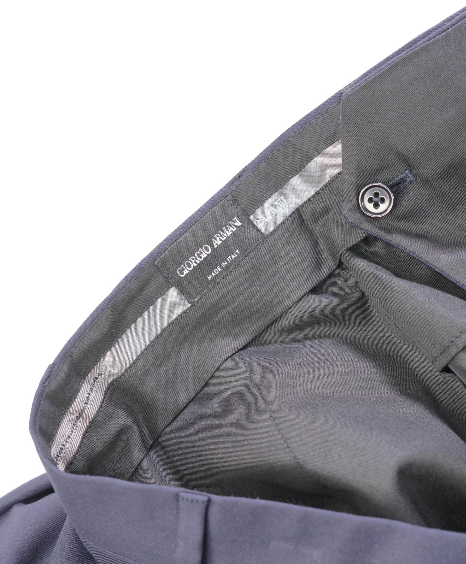 $895 GIORGIO ARMANI - Solid Navy Blue Wool Dress Pants - 38W