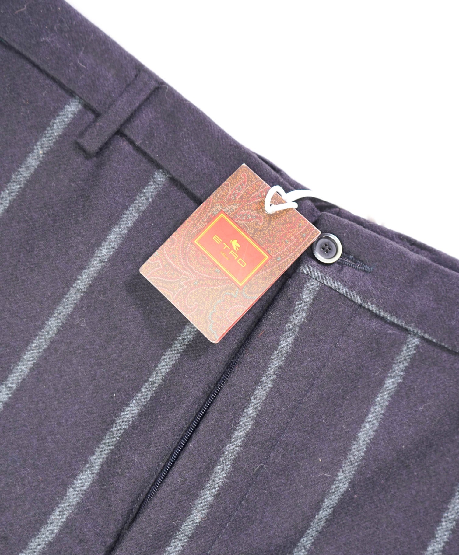 $1,000 ETRO - Navy Blue Stripes Flannel Jogger Pants - 34W