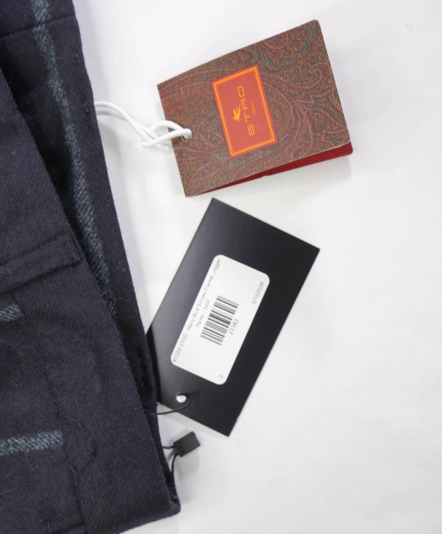 $1,000 ETRO - Navy Blue Stripes Flannel Jogger Pants - 34W