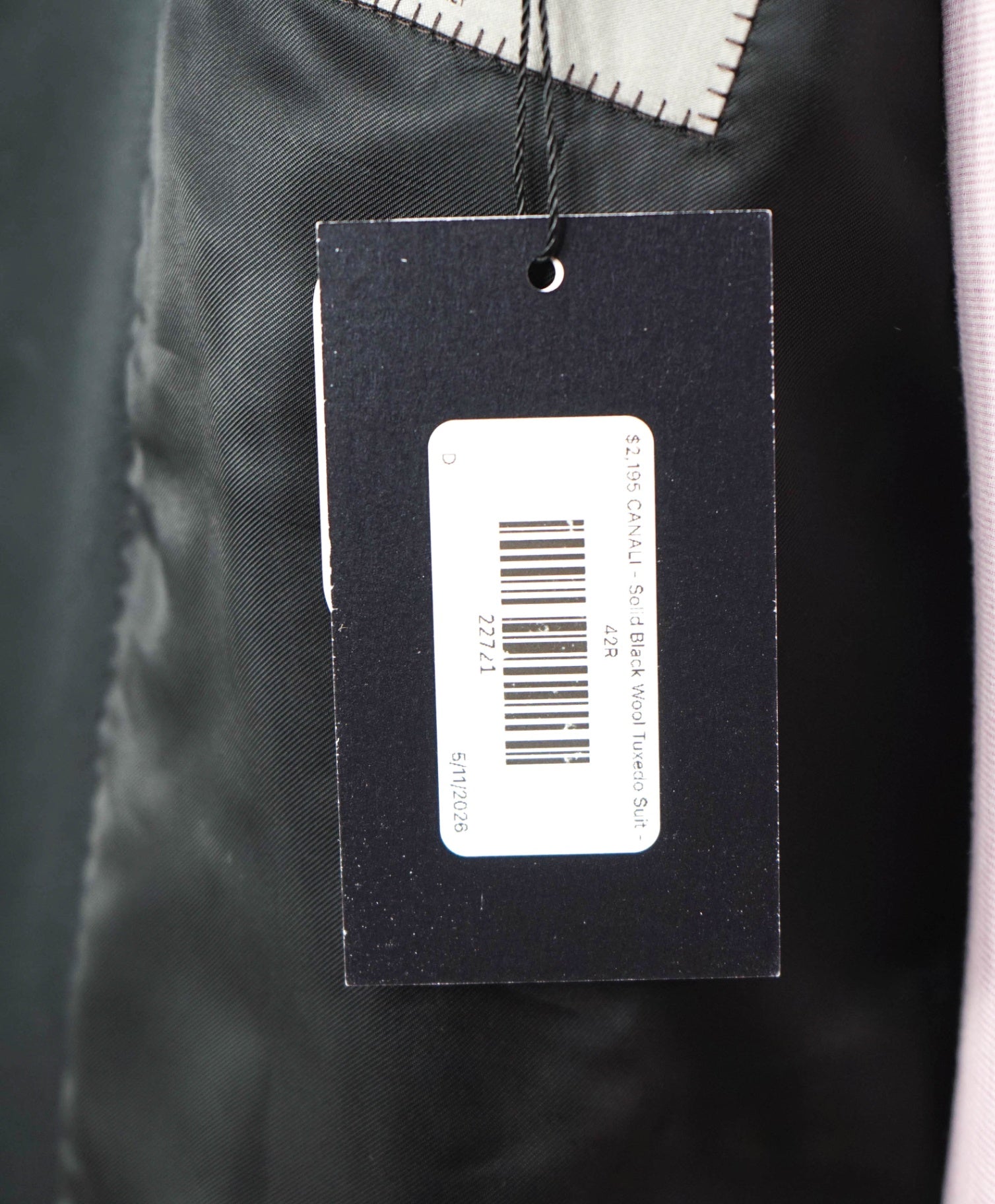 $2,195 CANALI - Solid Black Wool Tuxedo Suit - 42R