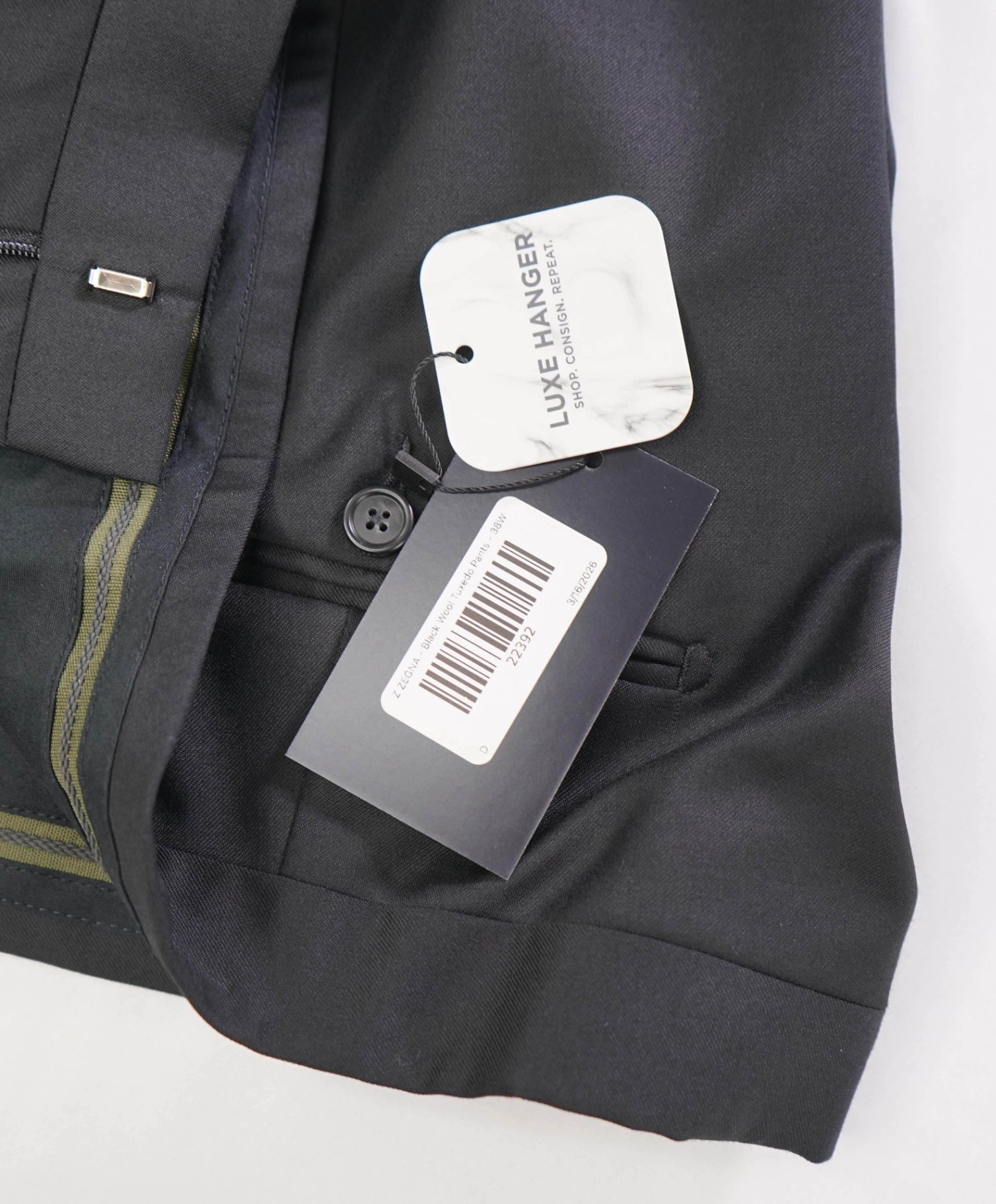 $790 Z ZEGNA - Black Wool Tuxedo Pants - 38W