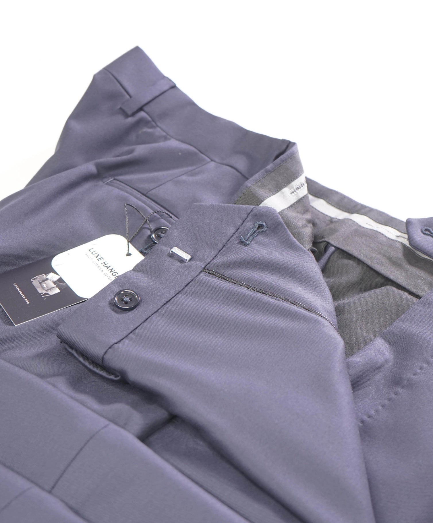 $895 GIORGIO ARMANI - Solid Navy Blue Wool Dress Pants - 38W