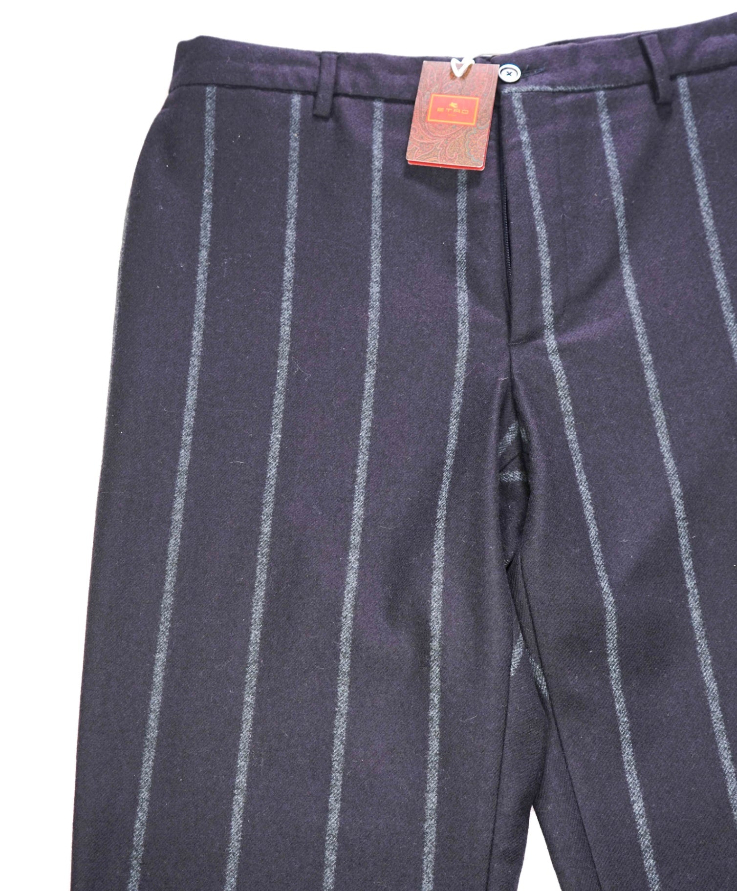 $1,000 ETRO - Navy Blue Stripes Flannel Jogger Pants - 34W