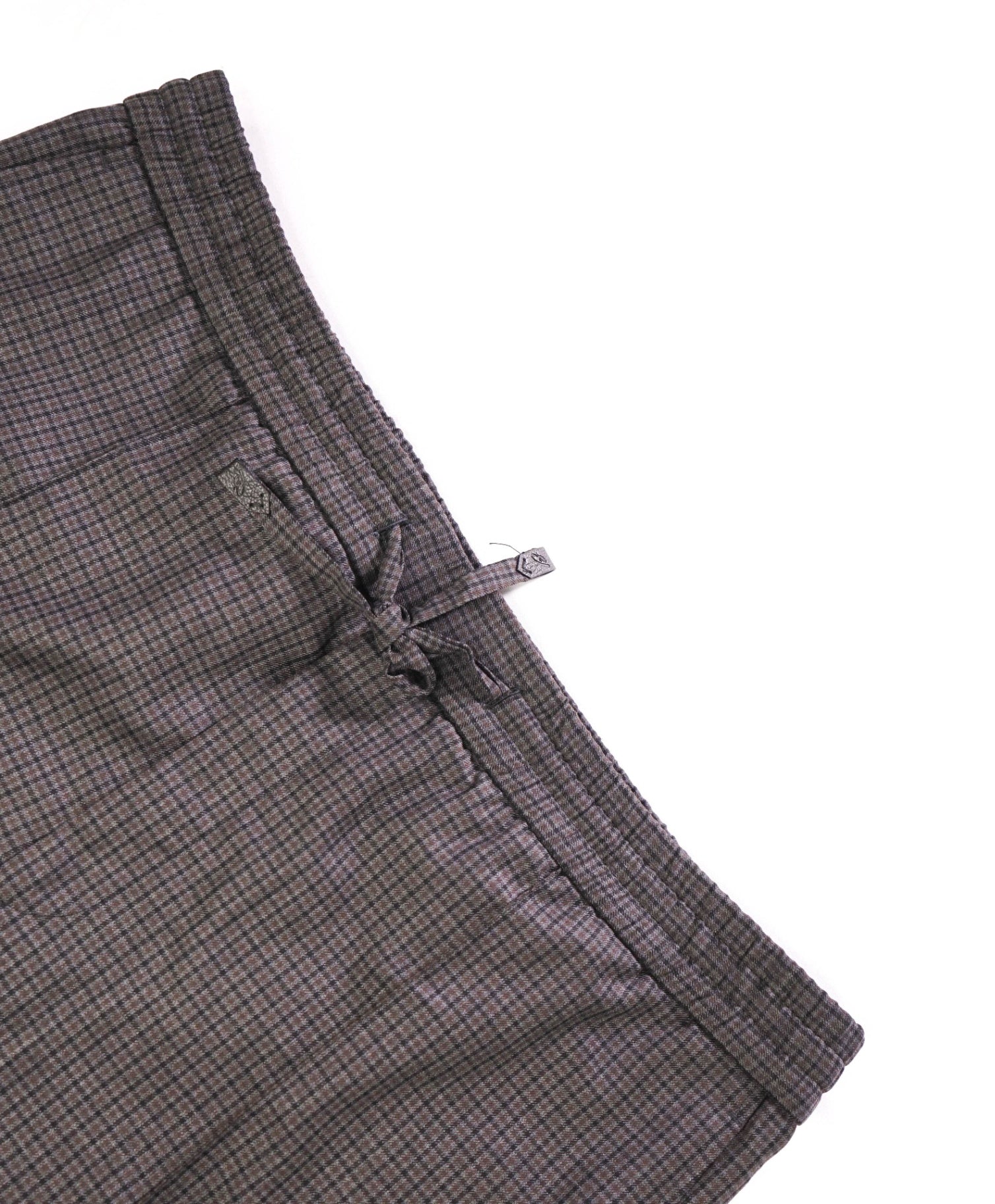 $1,268 BRIONI - Gray/Brown Gingham Drawstring Pants - 36W