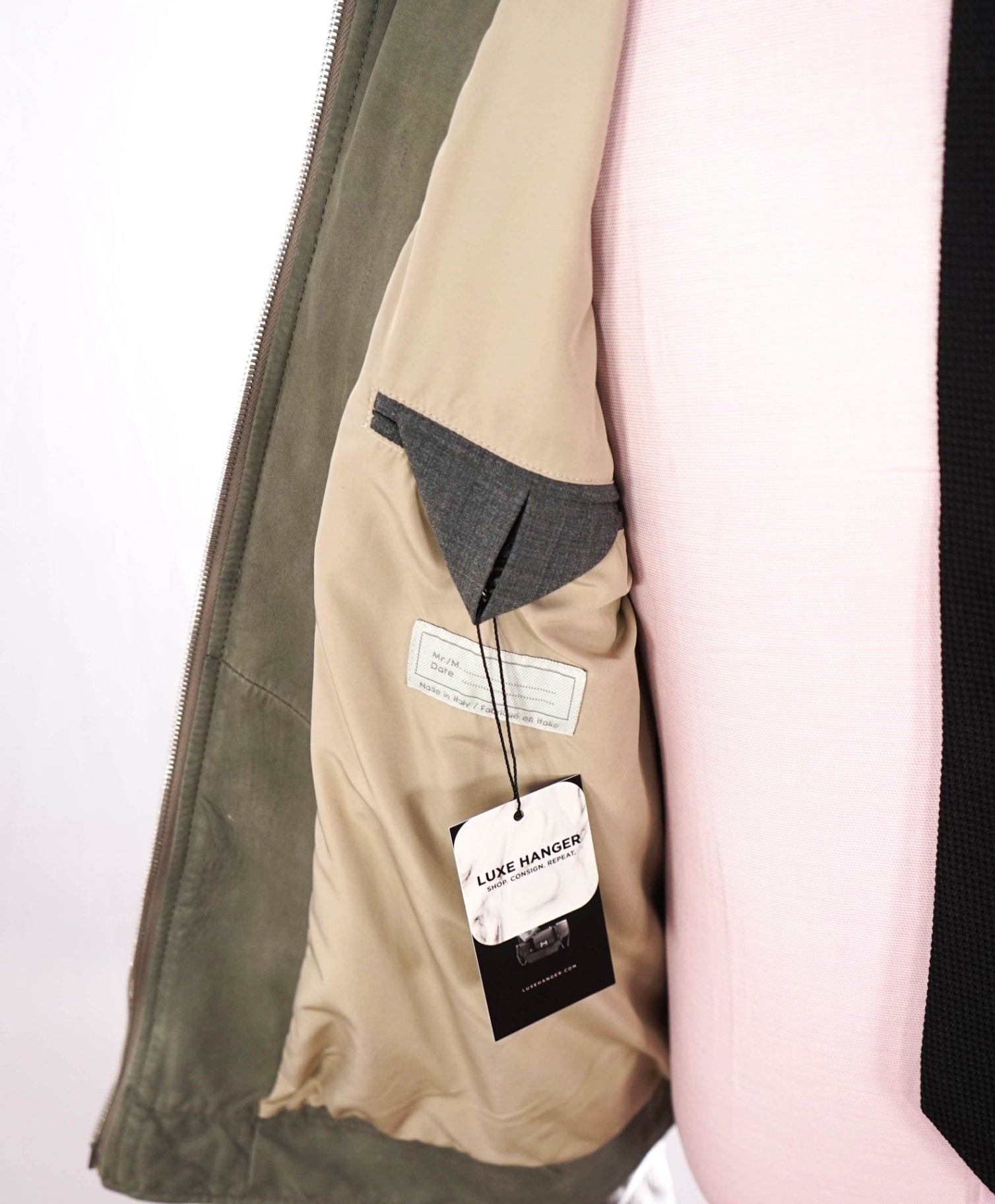 $1,800 ELEVENTY - Sage Green Lamb Leather Sefari Jacket - 42