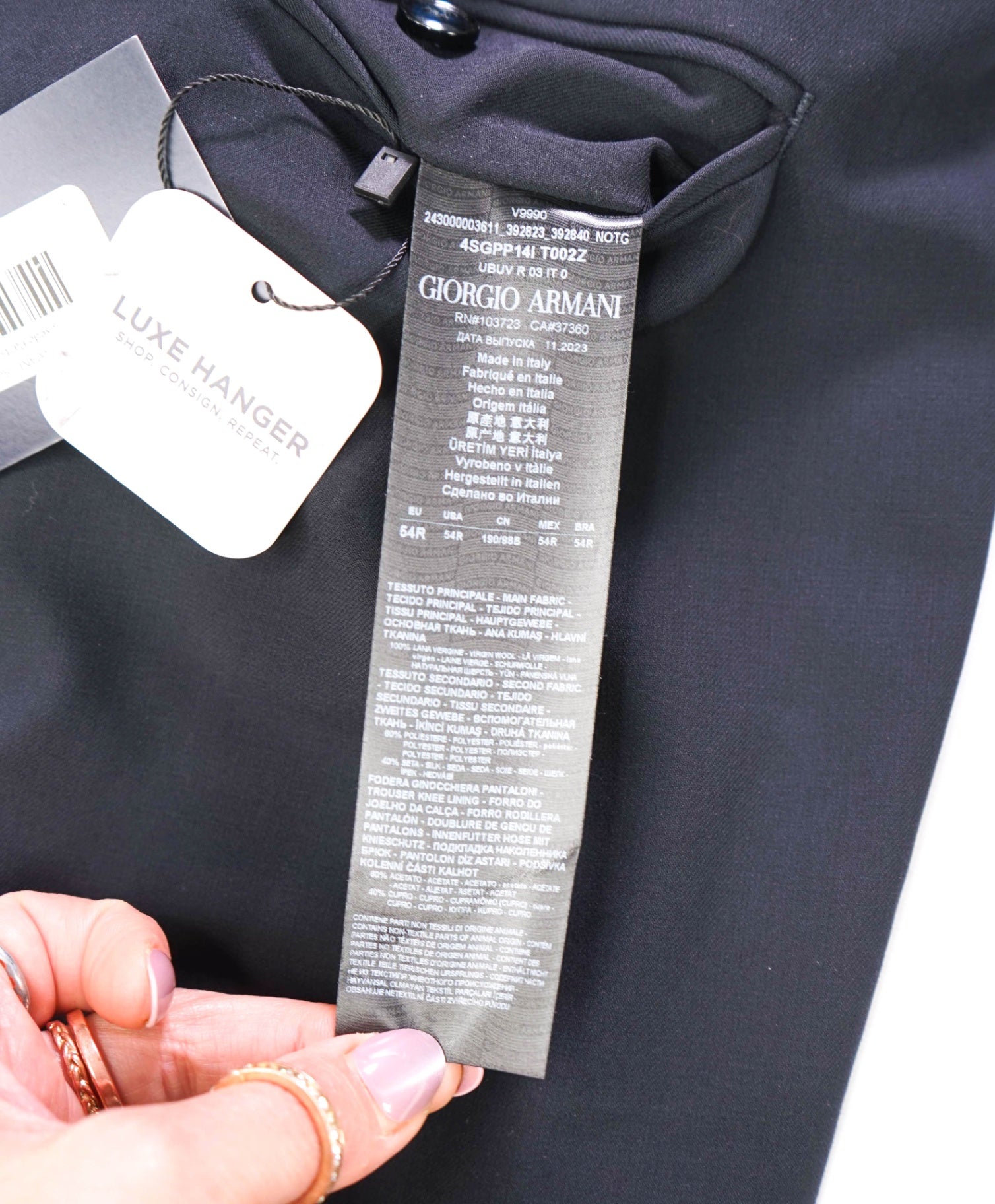 $1,295 GIORGIO ARMANI - Navy Blue Wool Tuxedo Pants - 38W