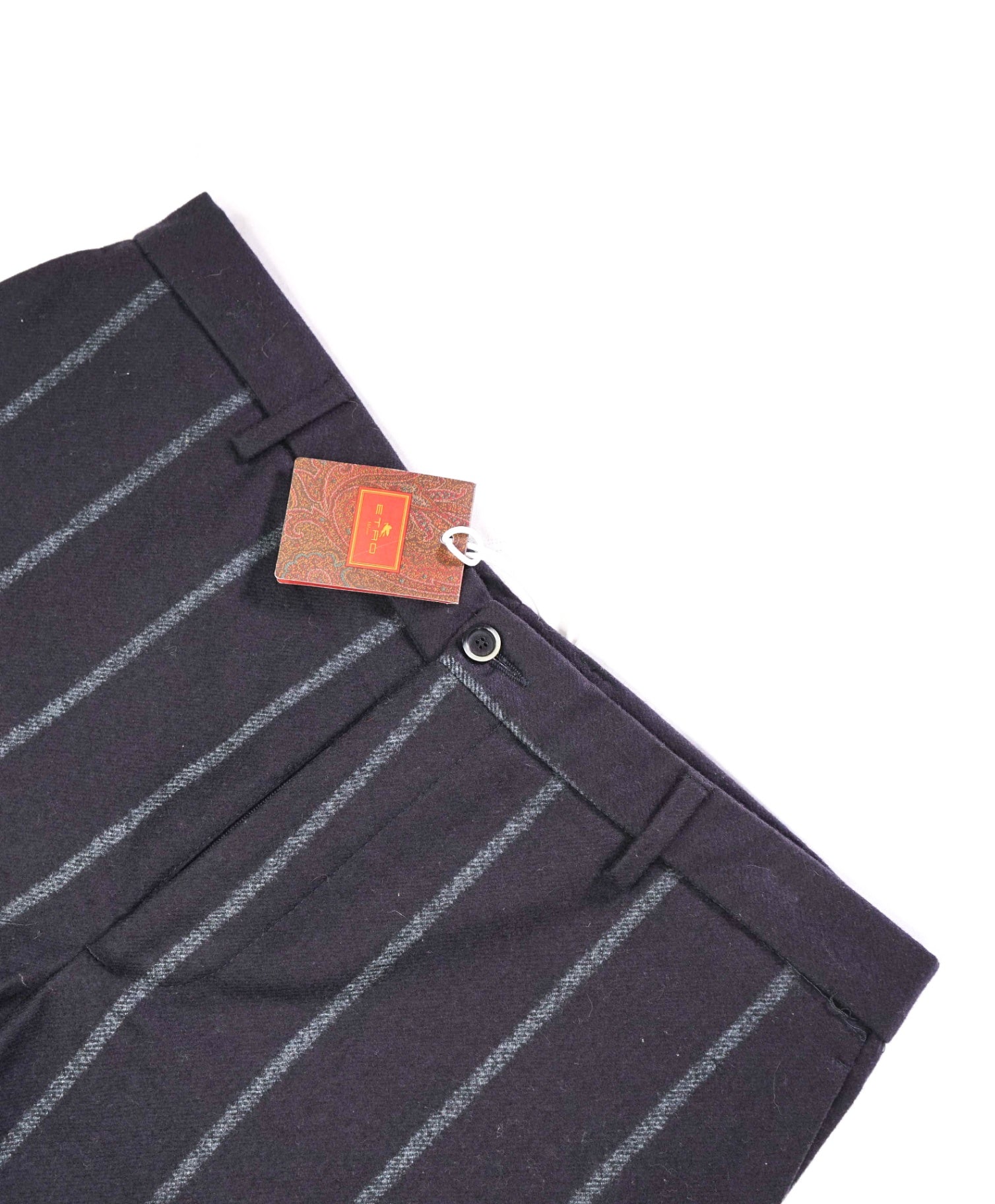 $1,000 ETRO - Navy Blue Stripes Flannel Jogger Pants - 34W