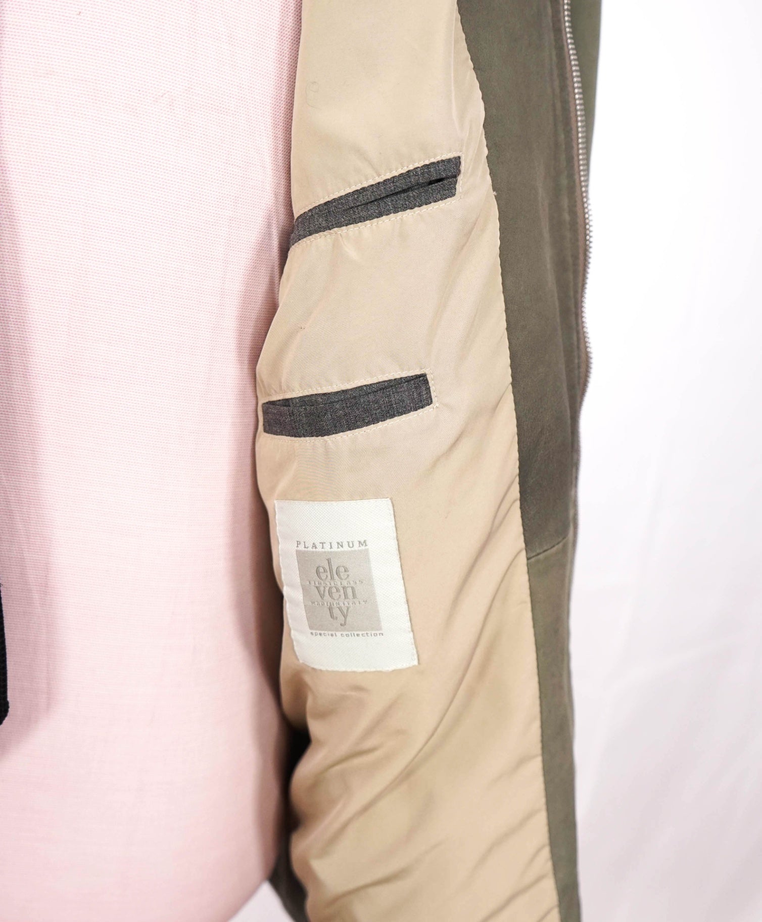 $1,800 ELEVENTY - Sage Green Lamb Leather Sefari Jacket - 42