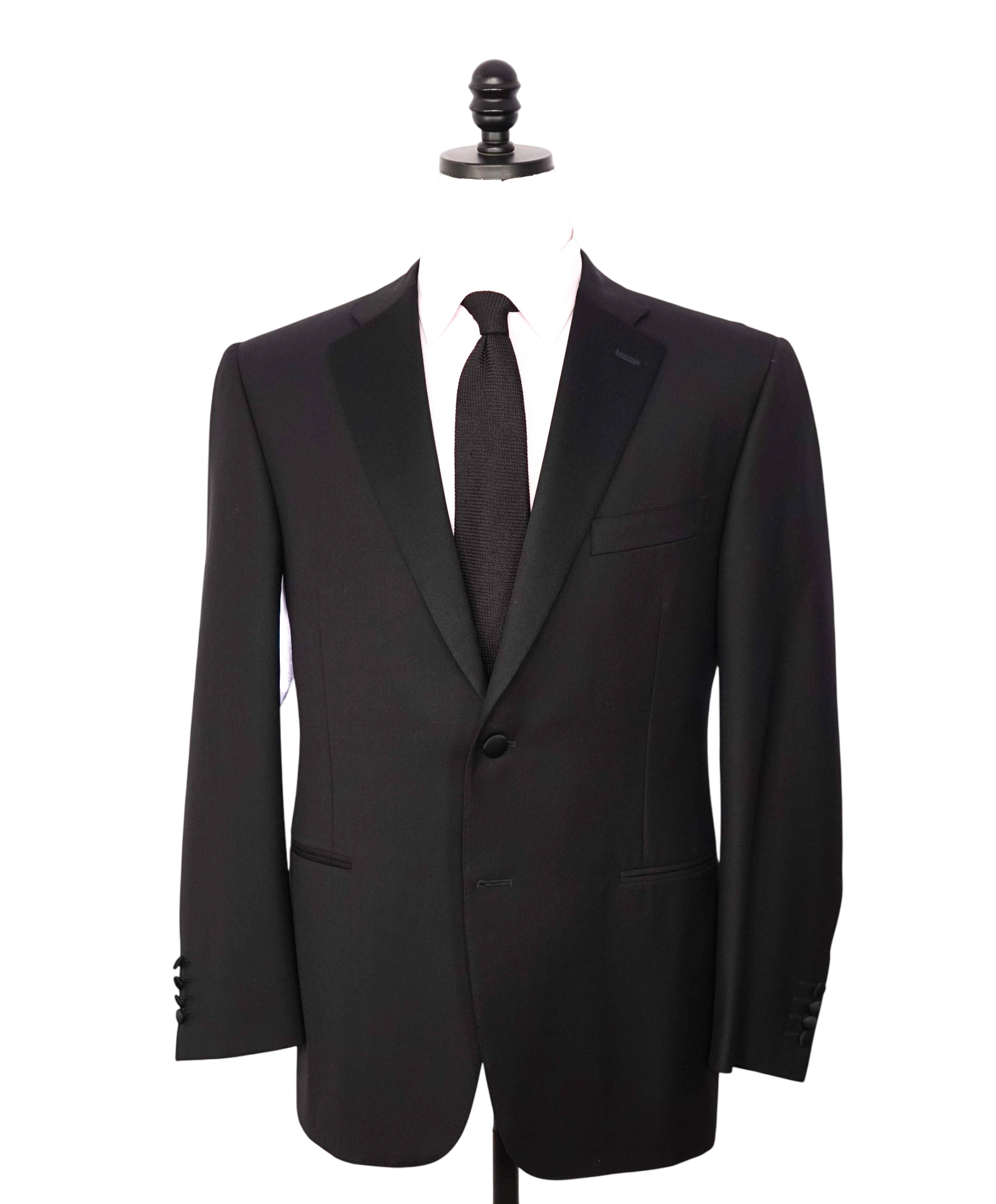 $2,195 CANALI - Solid Black Wool Tuxedo Suit - 42R