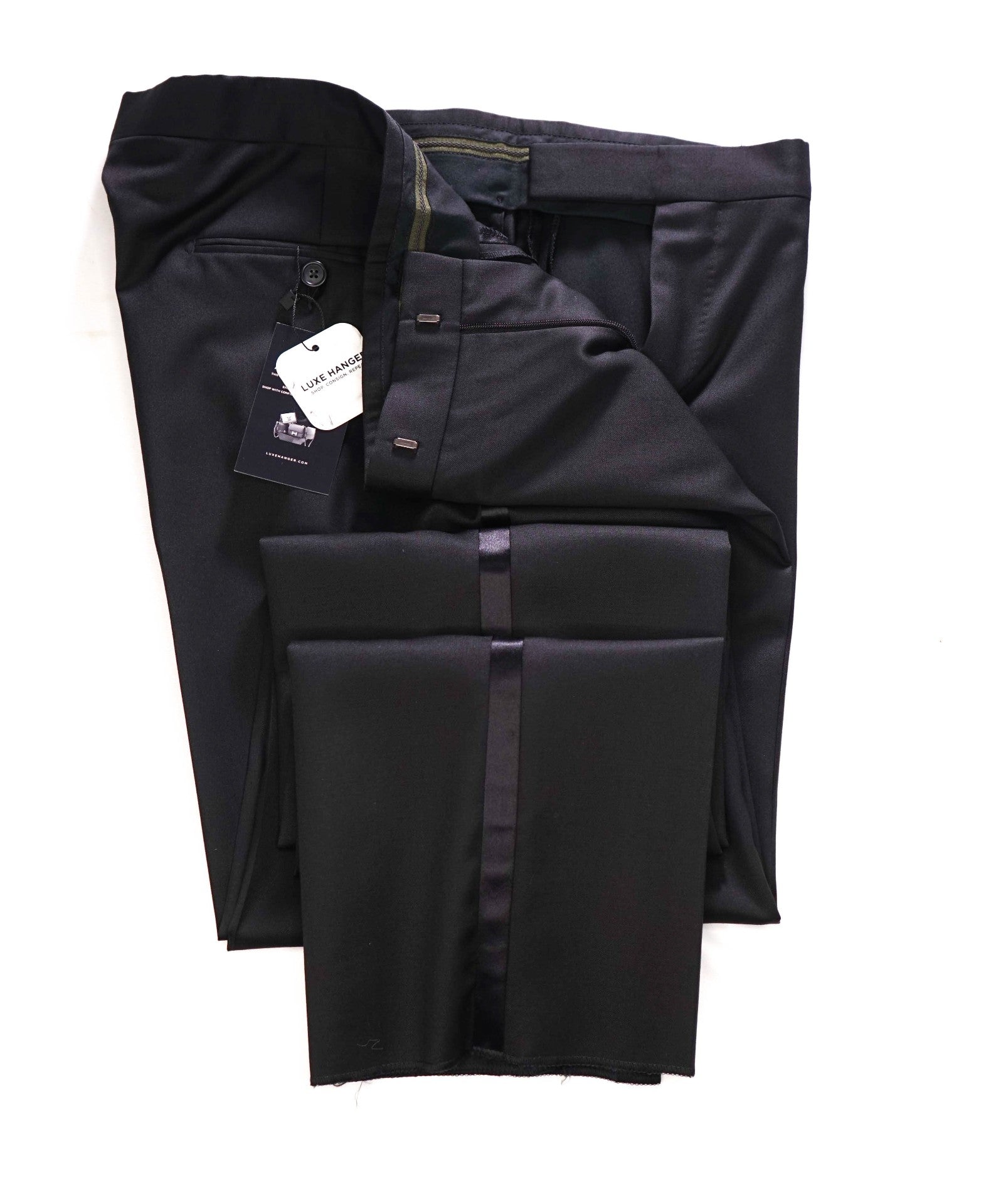 $790 Z ZEGNA - Black Wool Tuxedo Pants - 38W