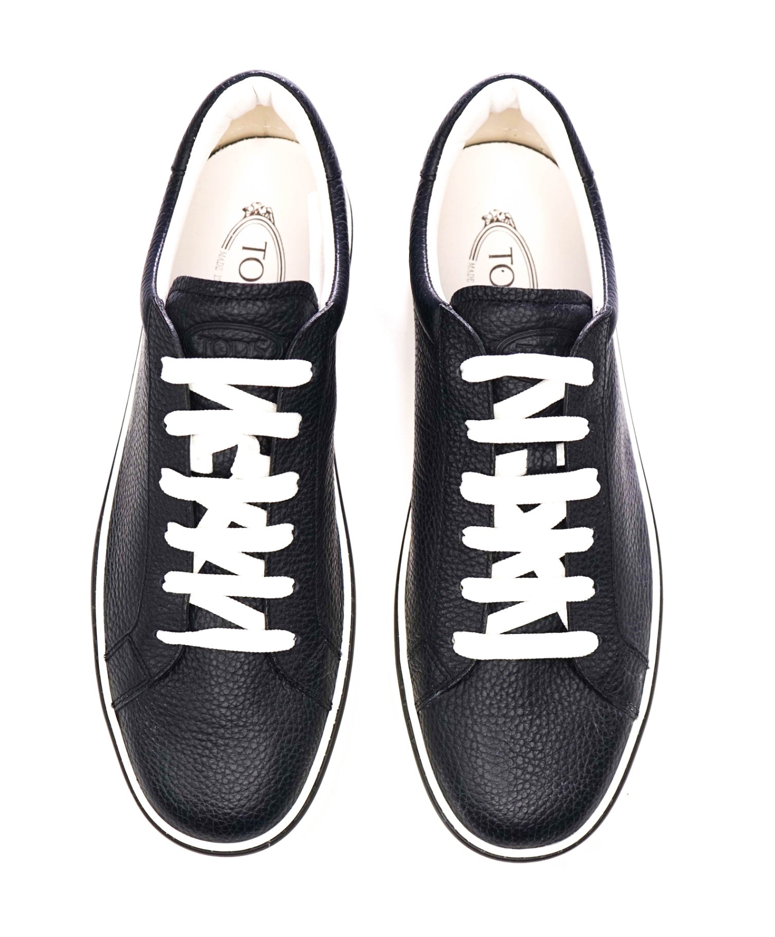 $745 TOD'S - Navy Blue Pebble Leather Sneakers - US 10.5 (UK9.5)