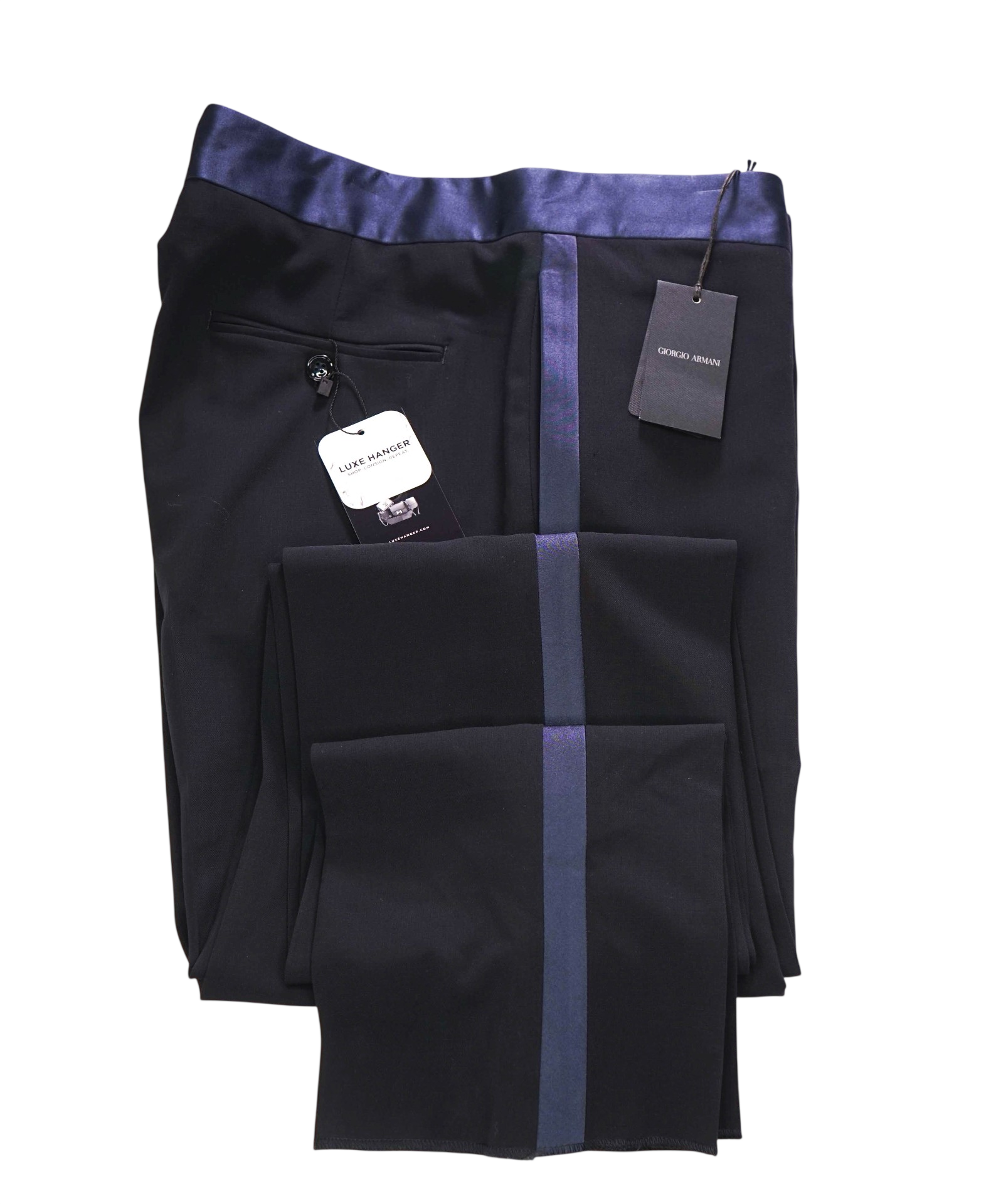 $1,295 GIORGIO ARMANI - Navy Blue Wool Tuxedo Pants - 38W