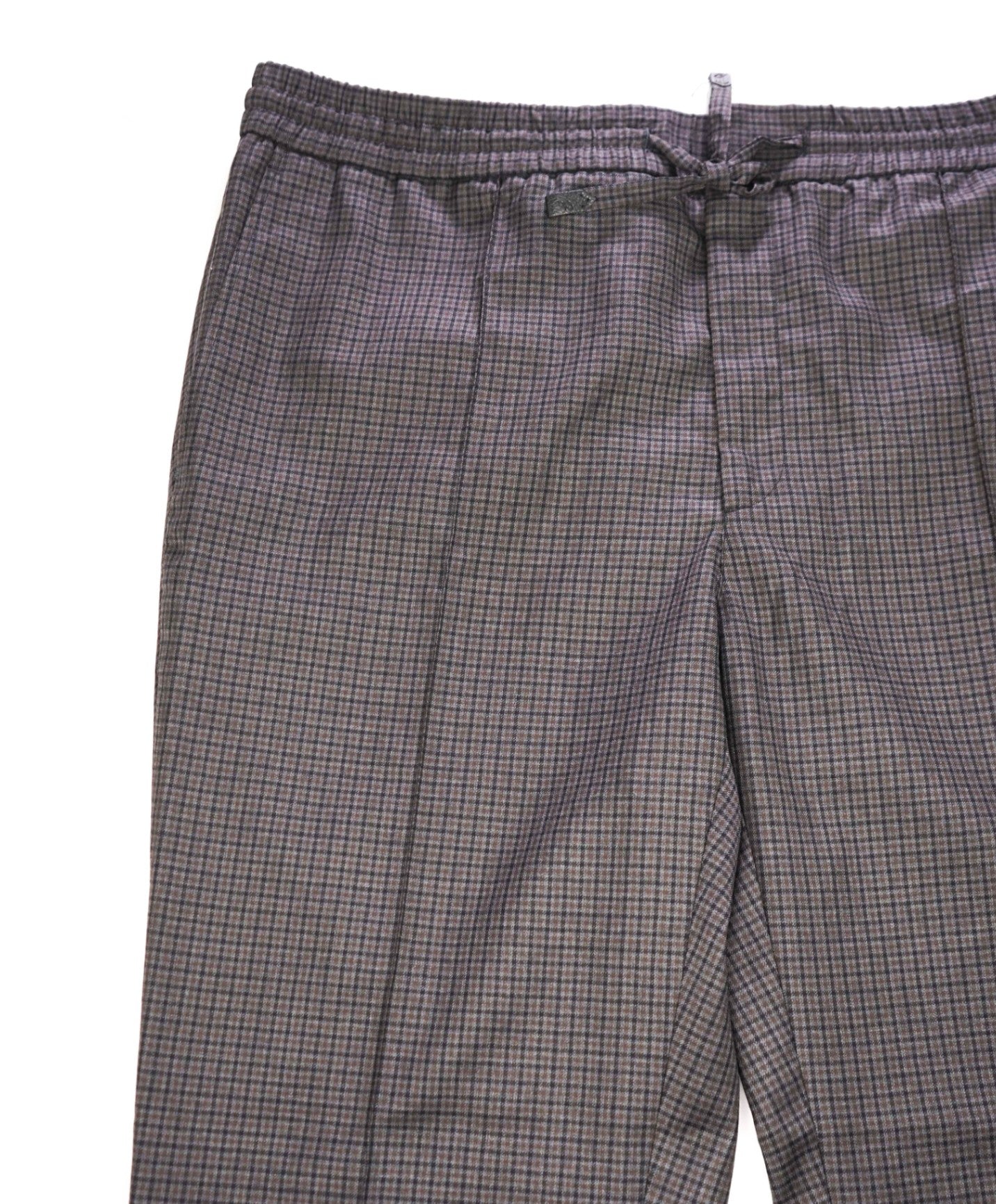 $1,268 BRIONI - Gray/Brown Gingham Drawstring Pants - 36W