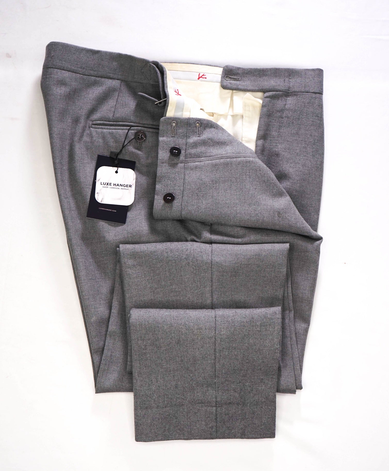 $995 ISAIA - Light Gray Flannel *Side Tabs* Pants - 36W