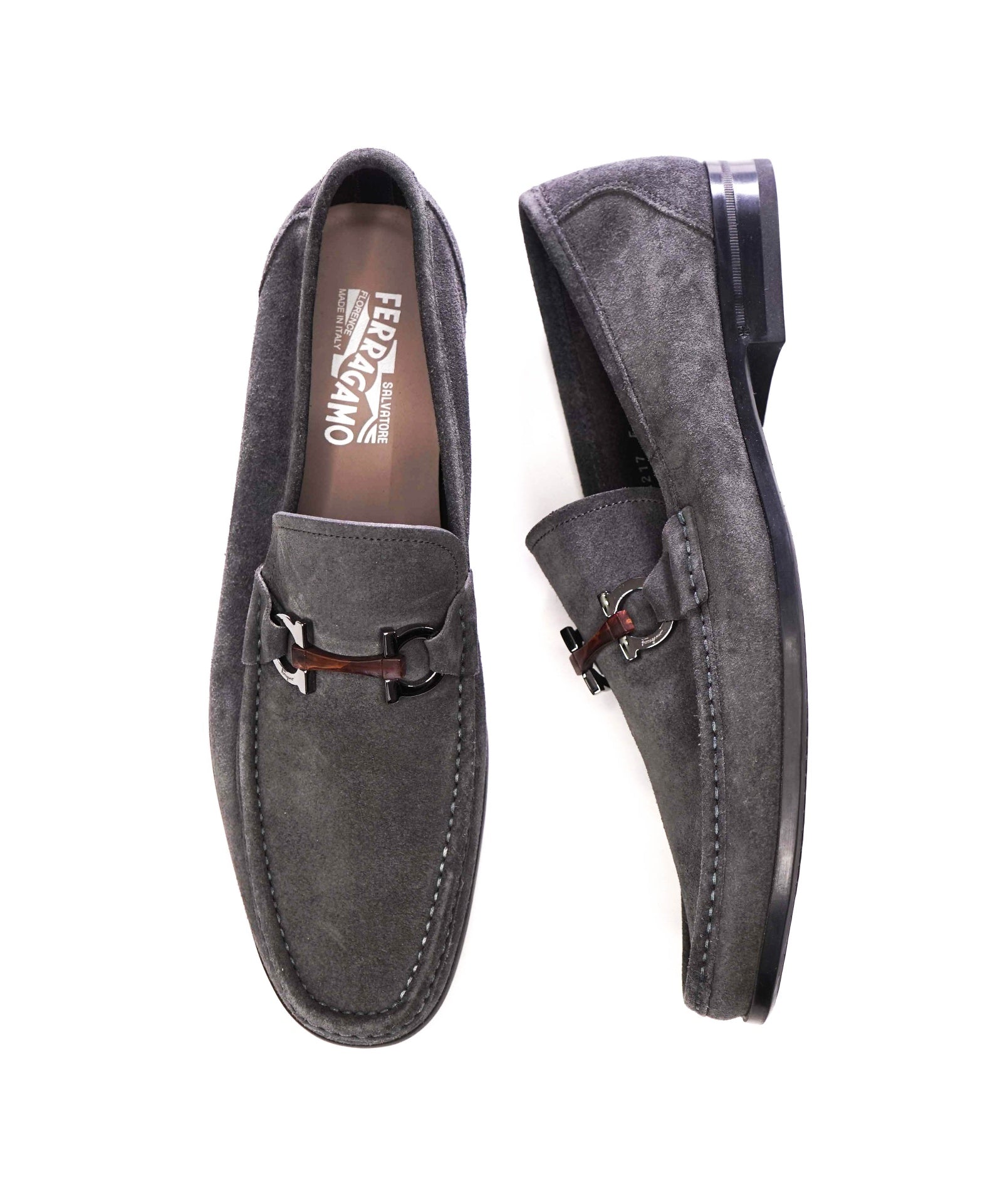 $850 FERRAGAMO - Gray Suede "GRANDIOSO" Loafers - 12 E