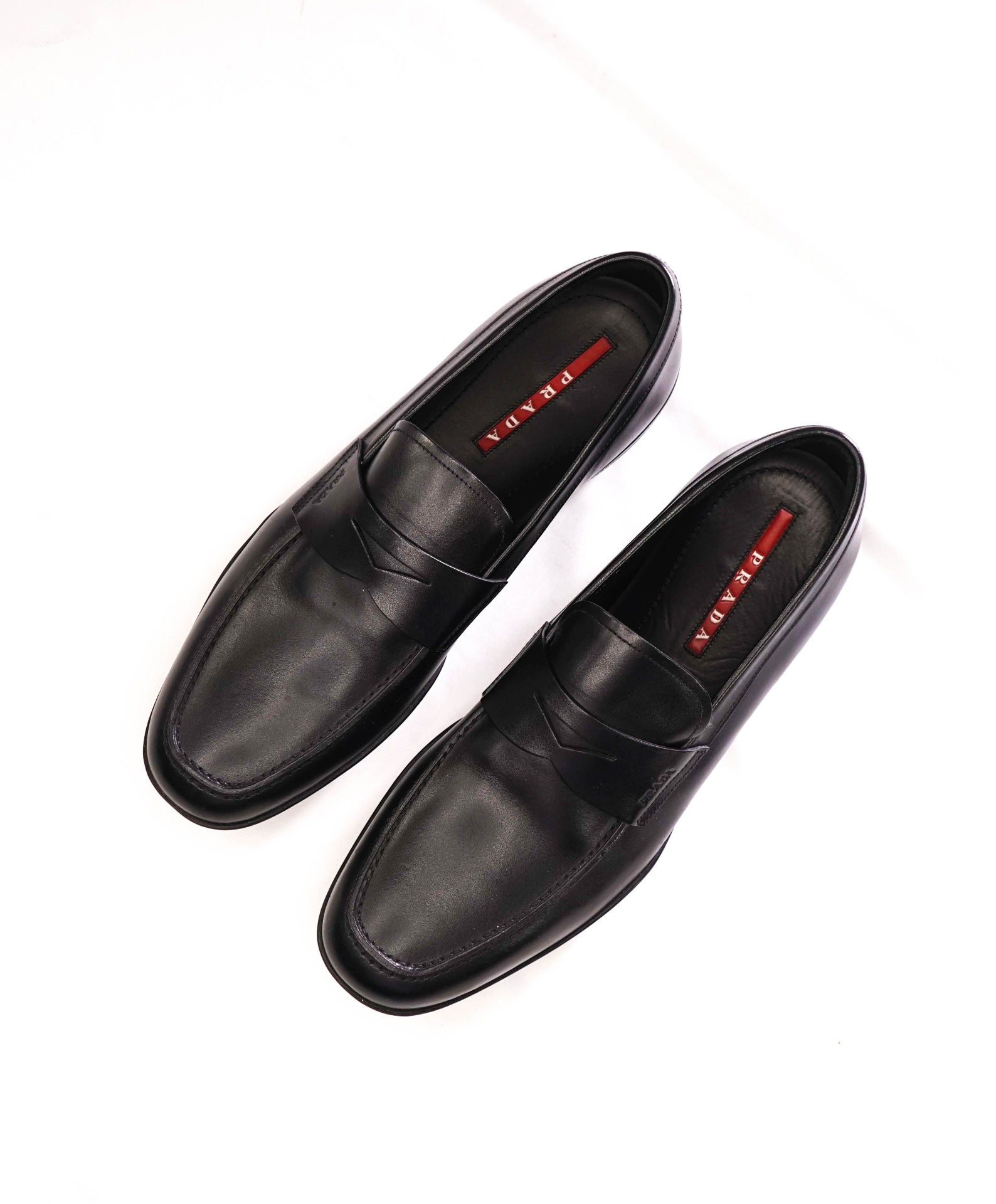 $950 PRADA LINEA ROSSA - Black Leather Penny Loafers - US 11 (UK10)