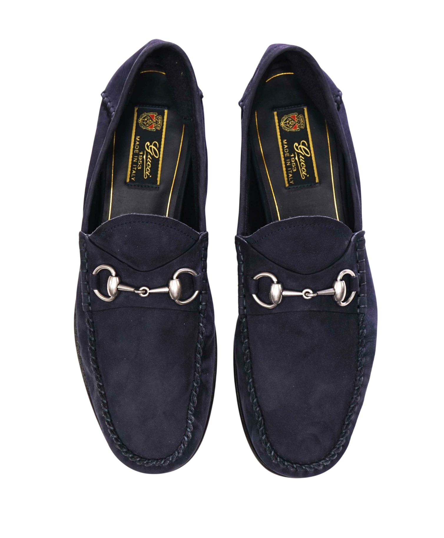 $1,090 GUCCI - Navy Blue Suede Unlined Venetian Loafers - US 9 (8.5G)