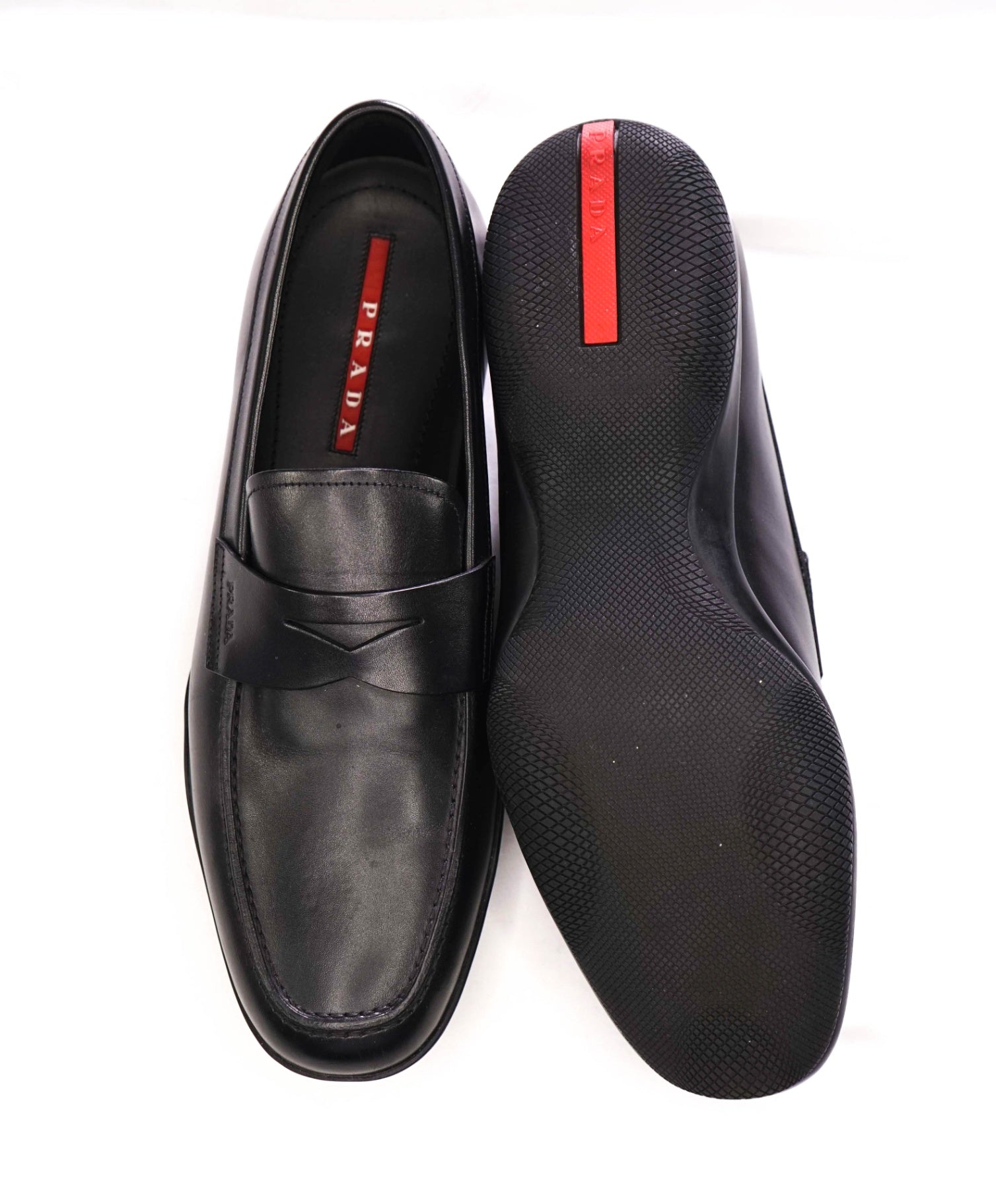 $950 PRADA LINEA ROSSA - Black Leather Penny Loafers - US 11 (UK10)