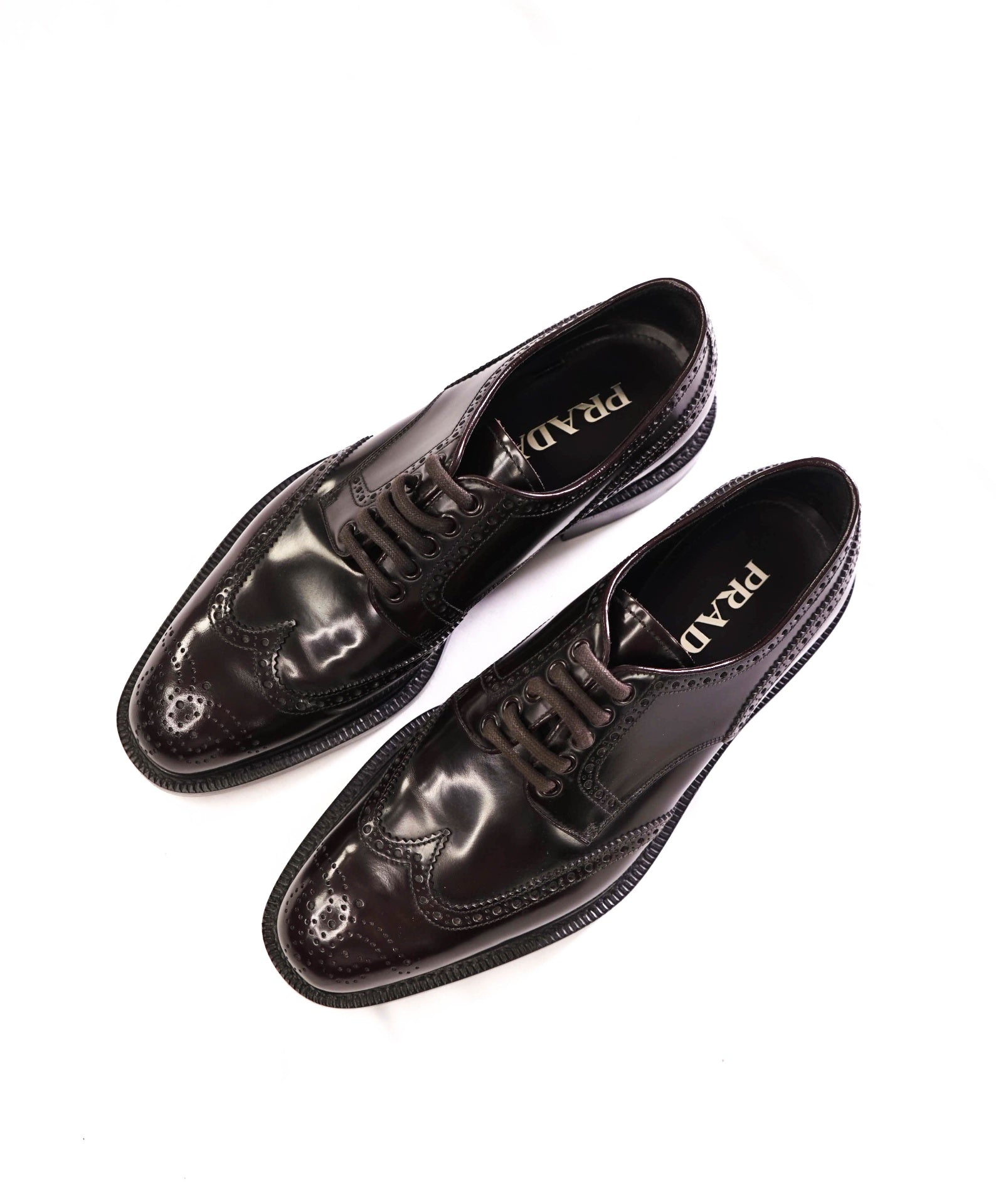 $1,190 PRADA - Brown Leather Brogue Wingtip Derby - US 8 (7UK)