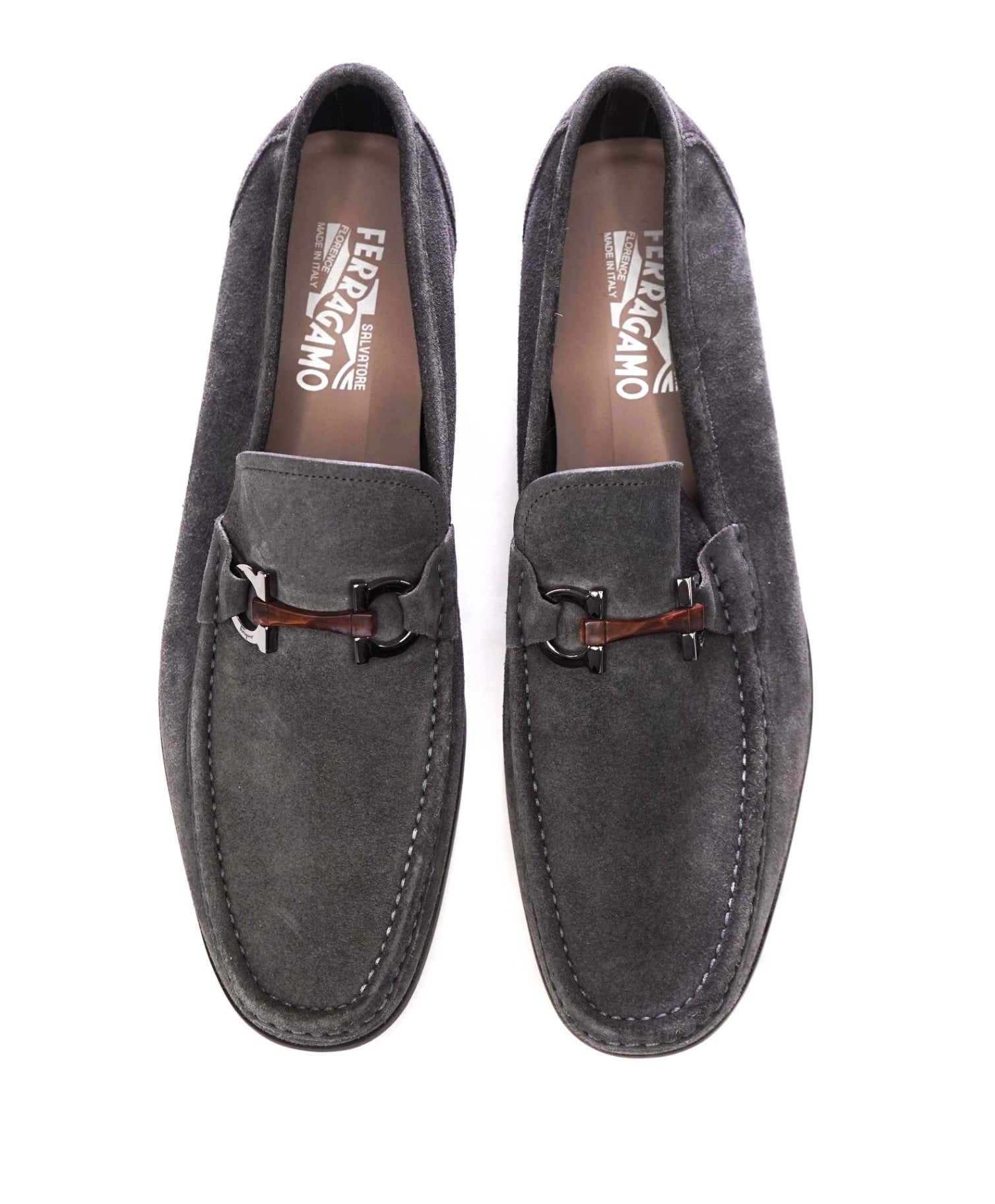 $850 FERRAGAMO - Gray Suede "GRANDIOSO" Loafers - 12 E