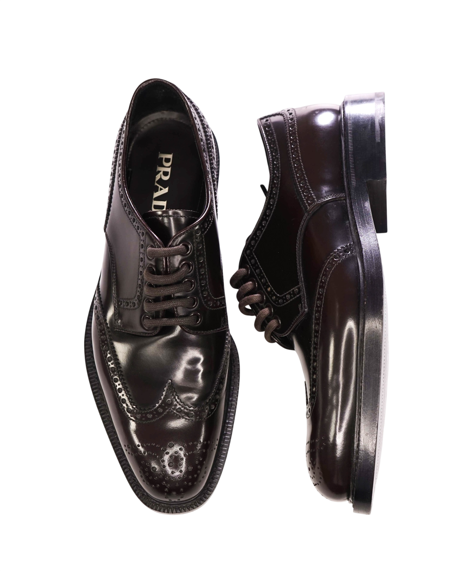 $1,190 PRADA - Brown Leather Brogue Wingtip Derby - US 8 (7UK)