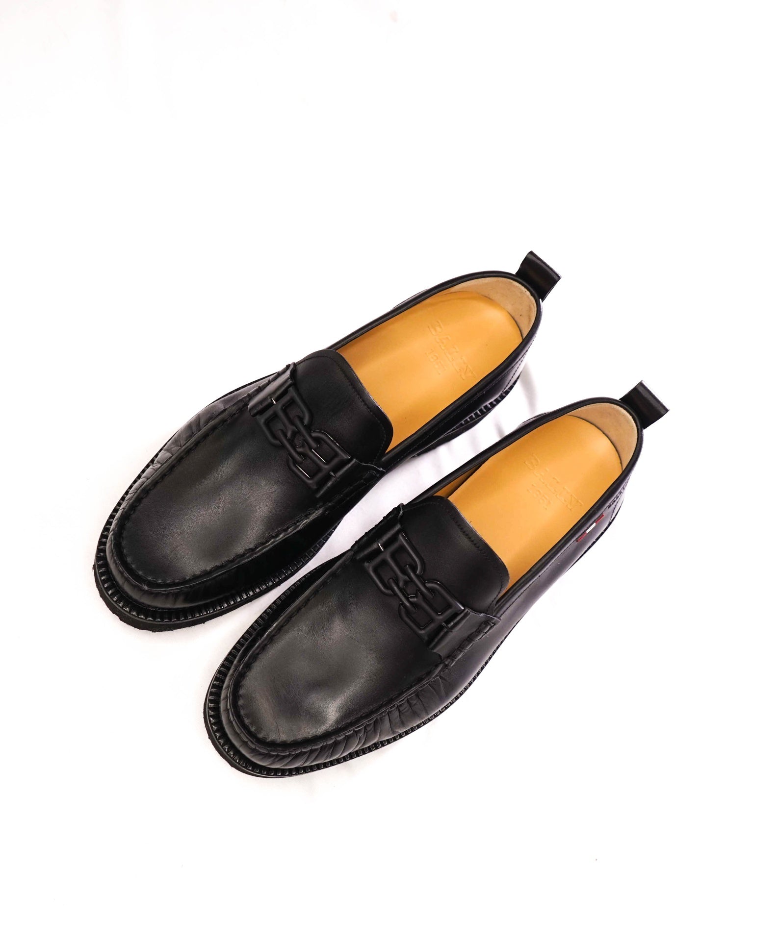 $800 BALLY - Black Leather "NOLAM" Lug-Sole Loafers - US 7 (6UK)