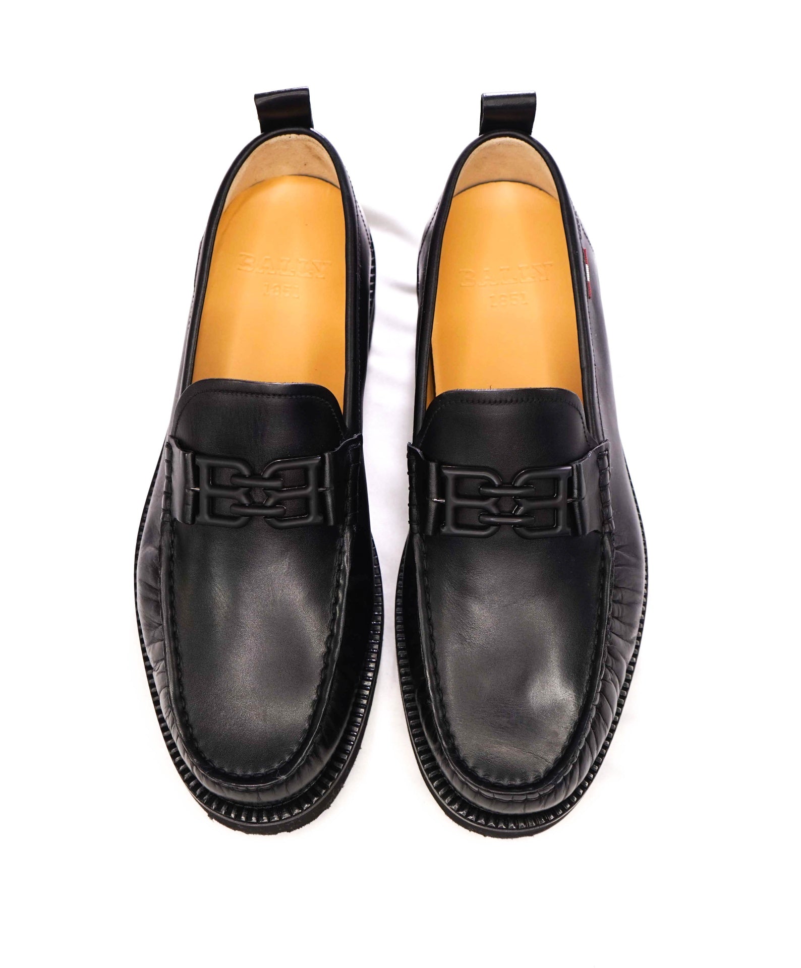 $800 BALLY - Black Leather "NOLAM" Lug-Sole Loafers - US 7 (6UK)
