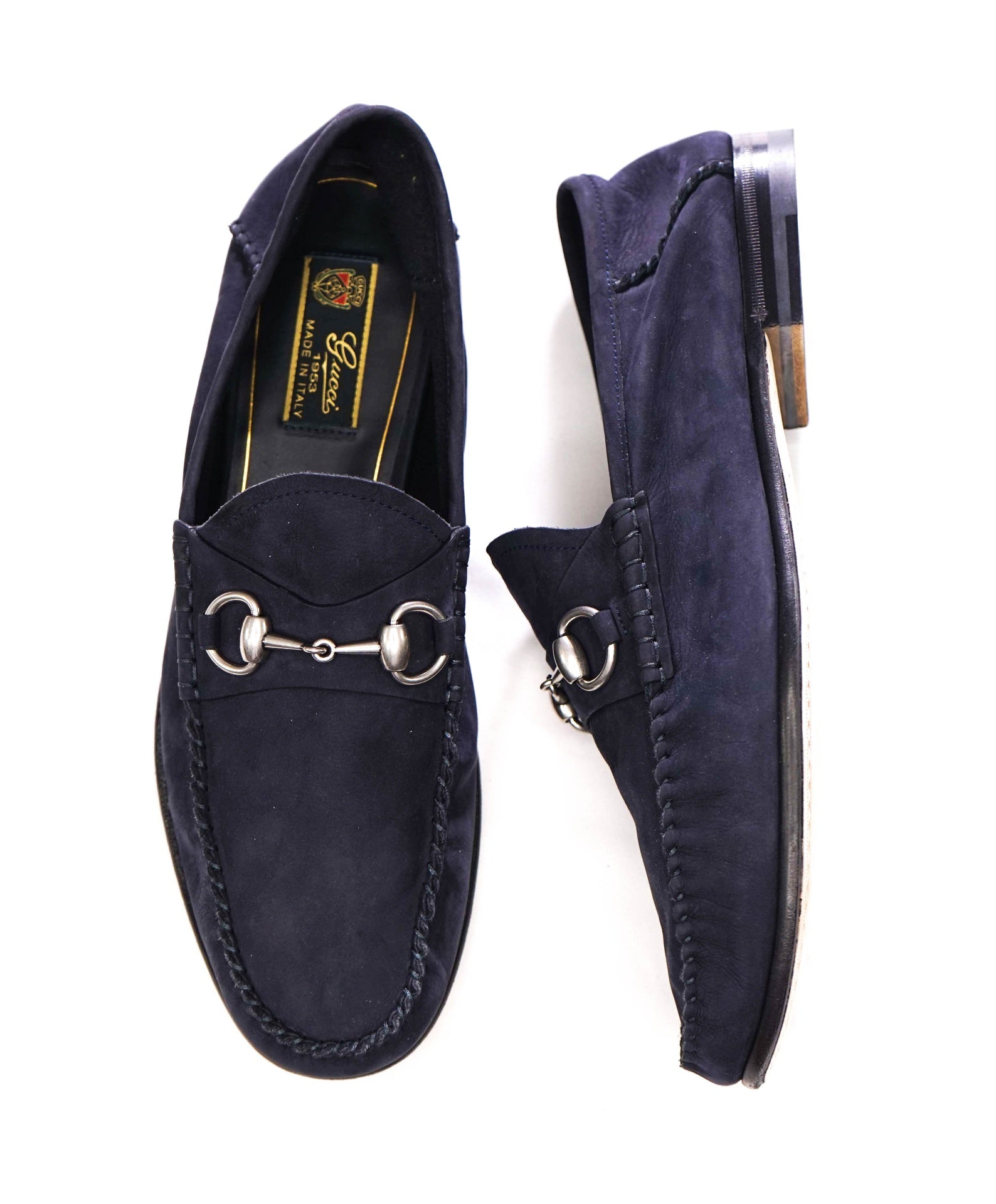 $1,090 GUCCI - Navy Blue Suede Unlined Venetian Loafers - US 9 (8.5G)