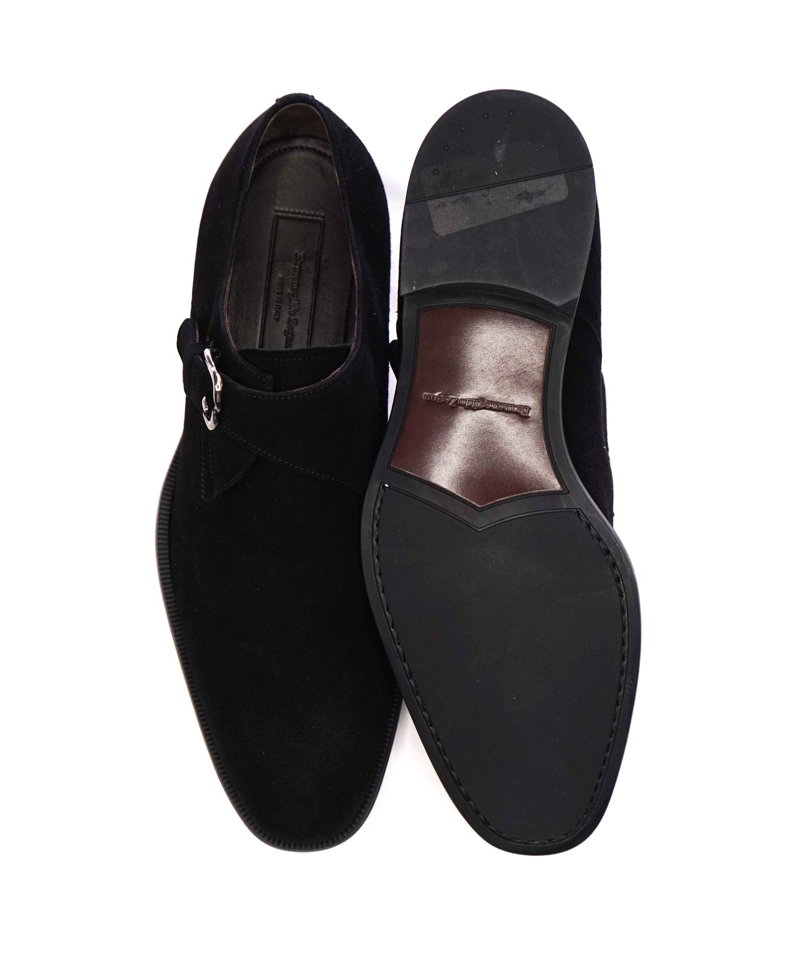 $830 ZEGNA - Black Suede Single Monk - US 7 (6.5UK)