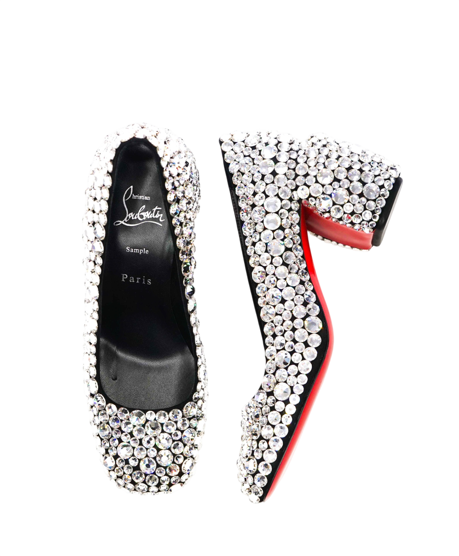 $2,995 LOUBOUTIN - "MINNY MAXI" Crystal-Embellished Black Suede 70mm Pumps - US 7 (37EU)